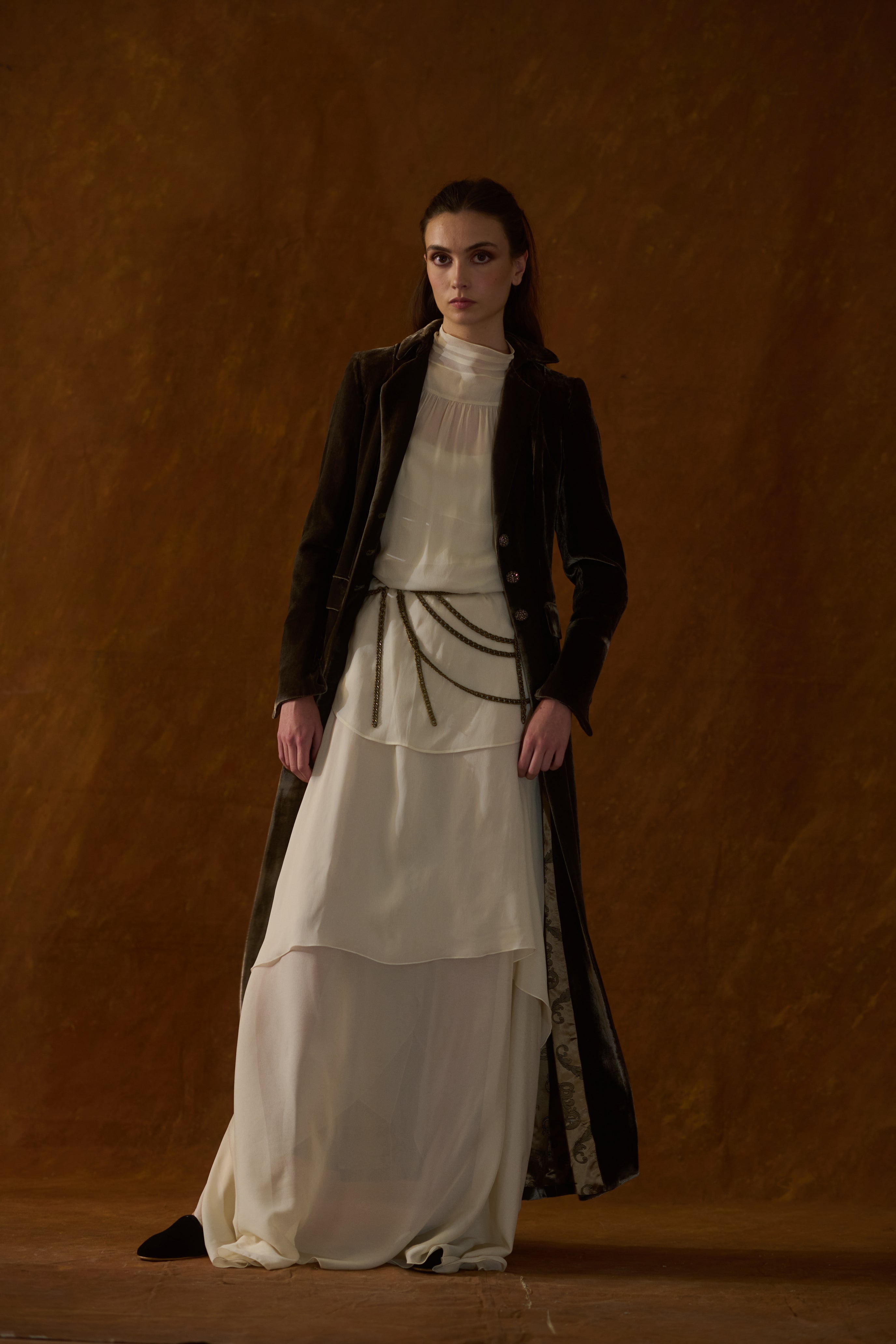 Silk Velvet Classic Coat - Rock