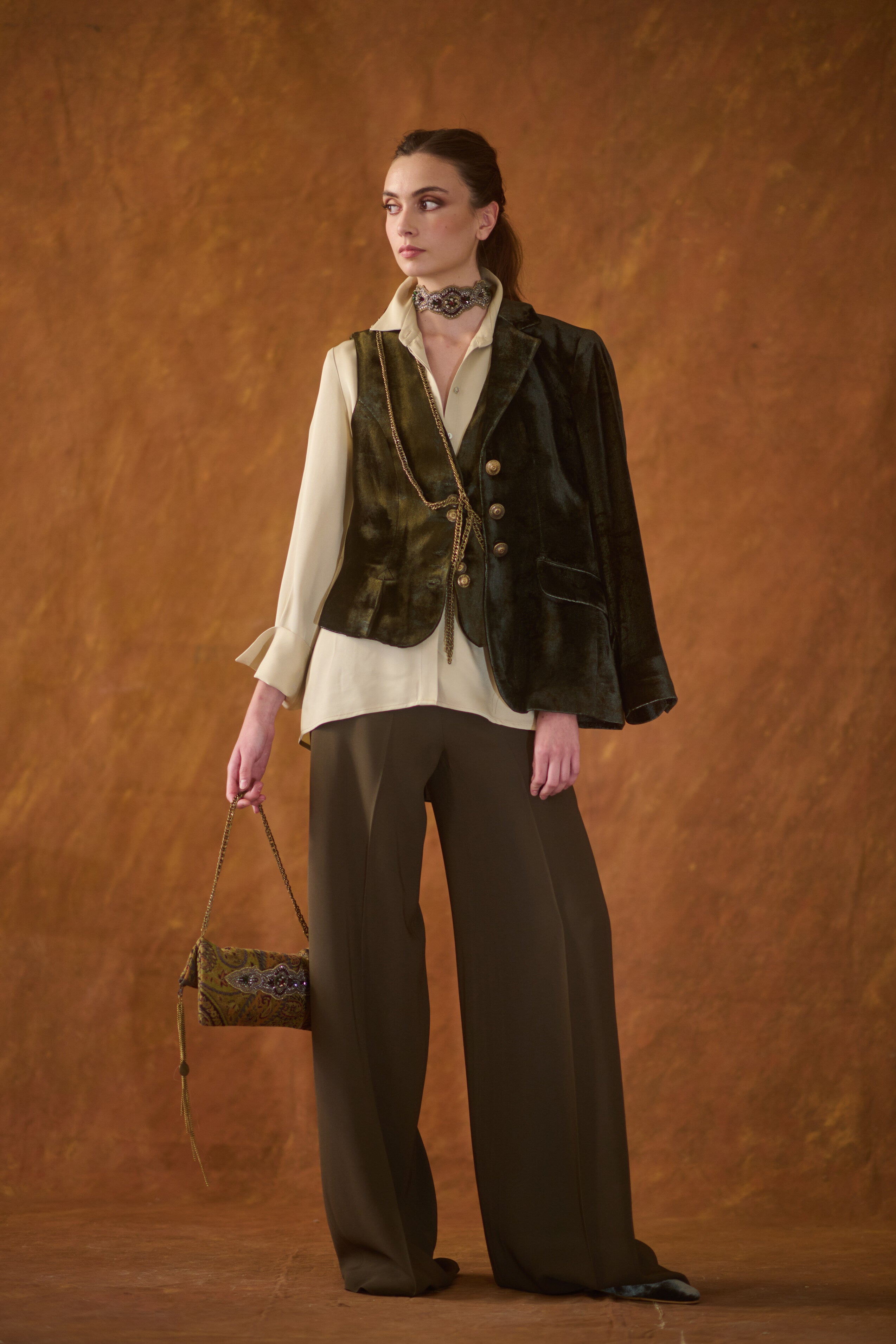 Silk Velvet Pleats Waistcoat - Print Rock