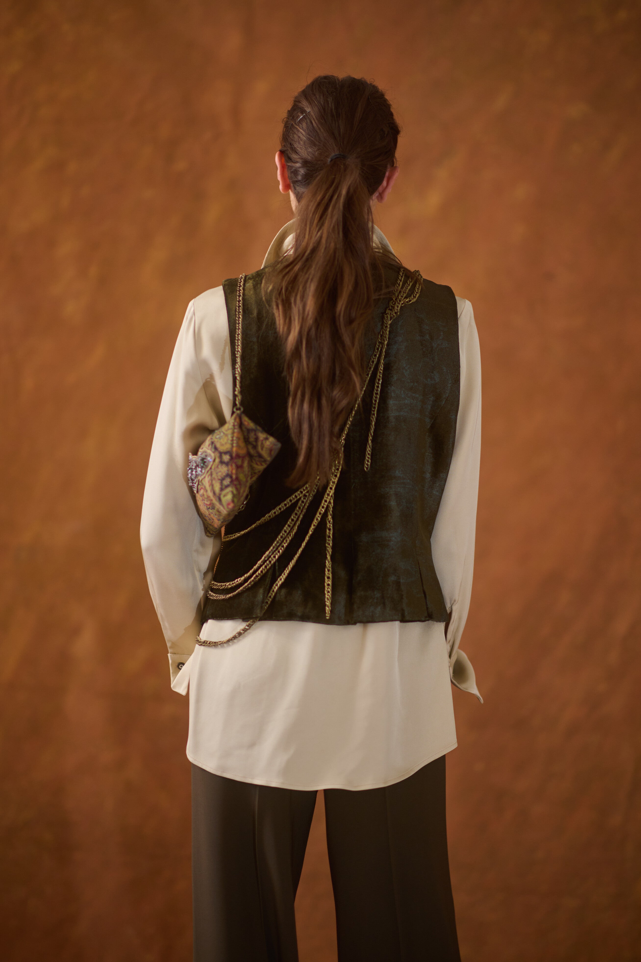 Silk Velvet Pleats Waistcoat - Print Rock