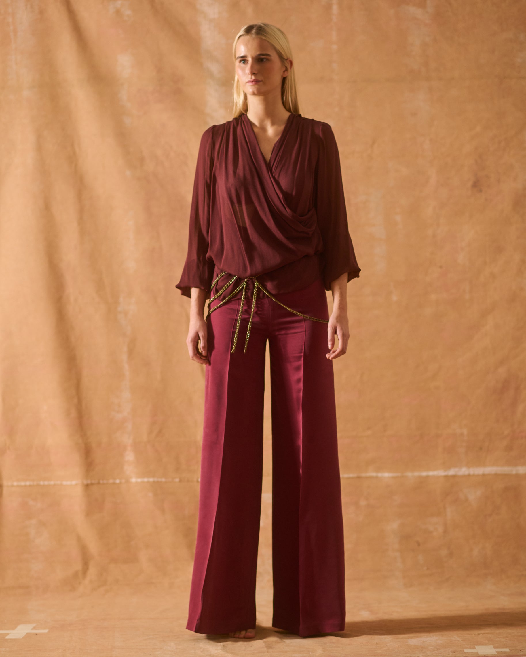 Cupro Maxi Pants - Garnet