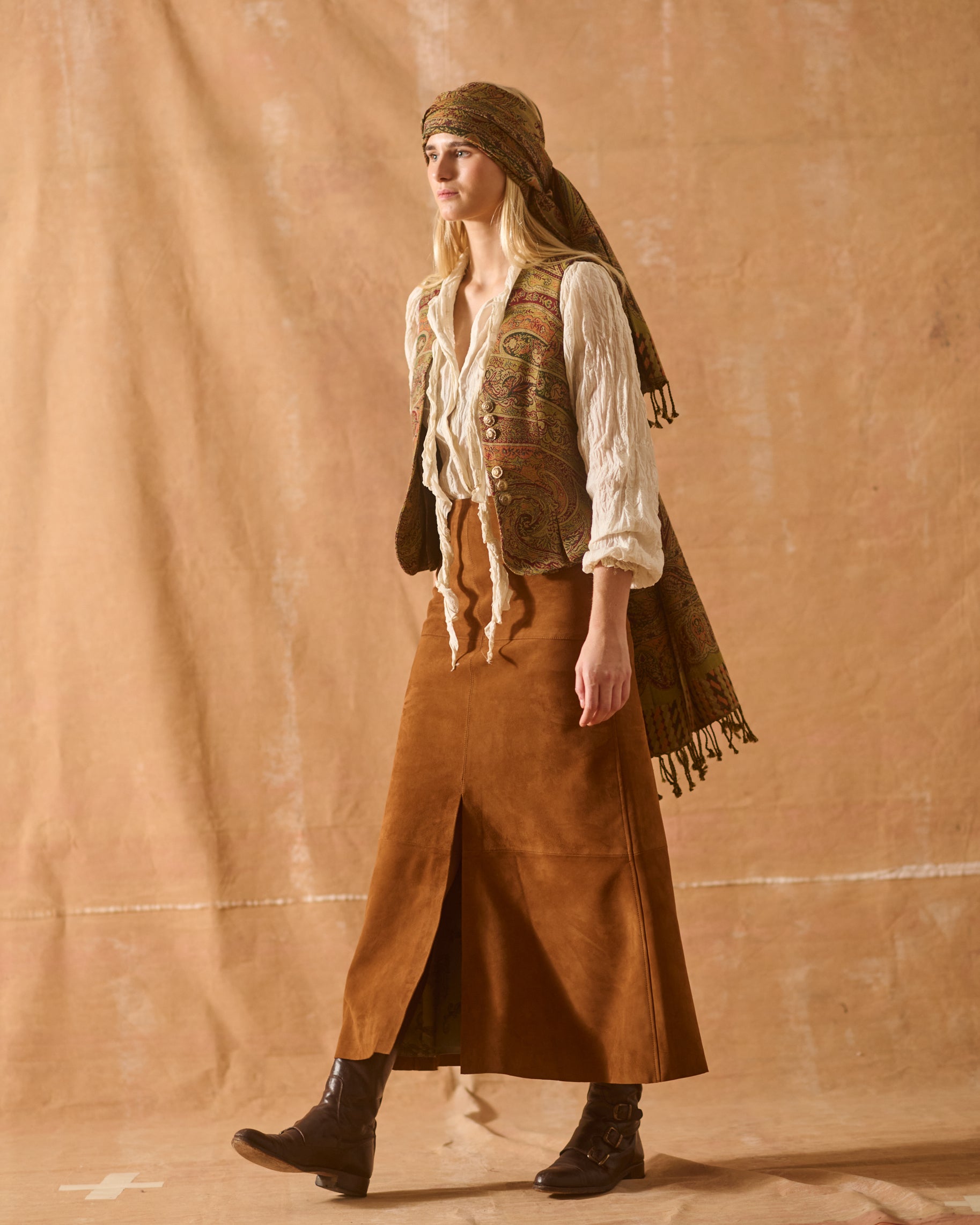 Suede Gypsy Skirt - Bronze