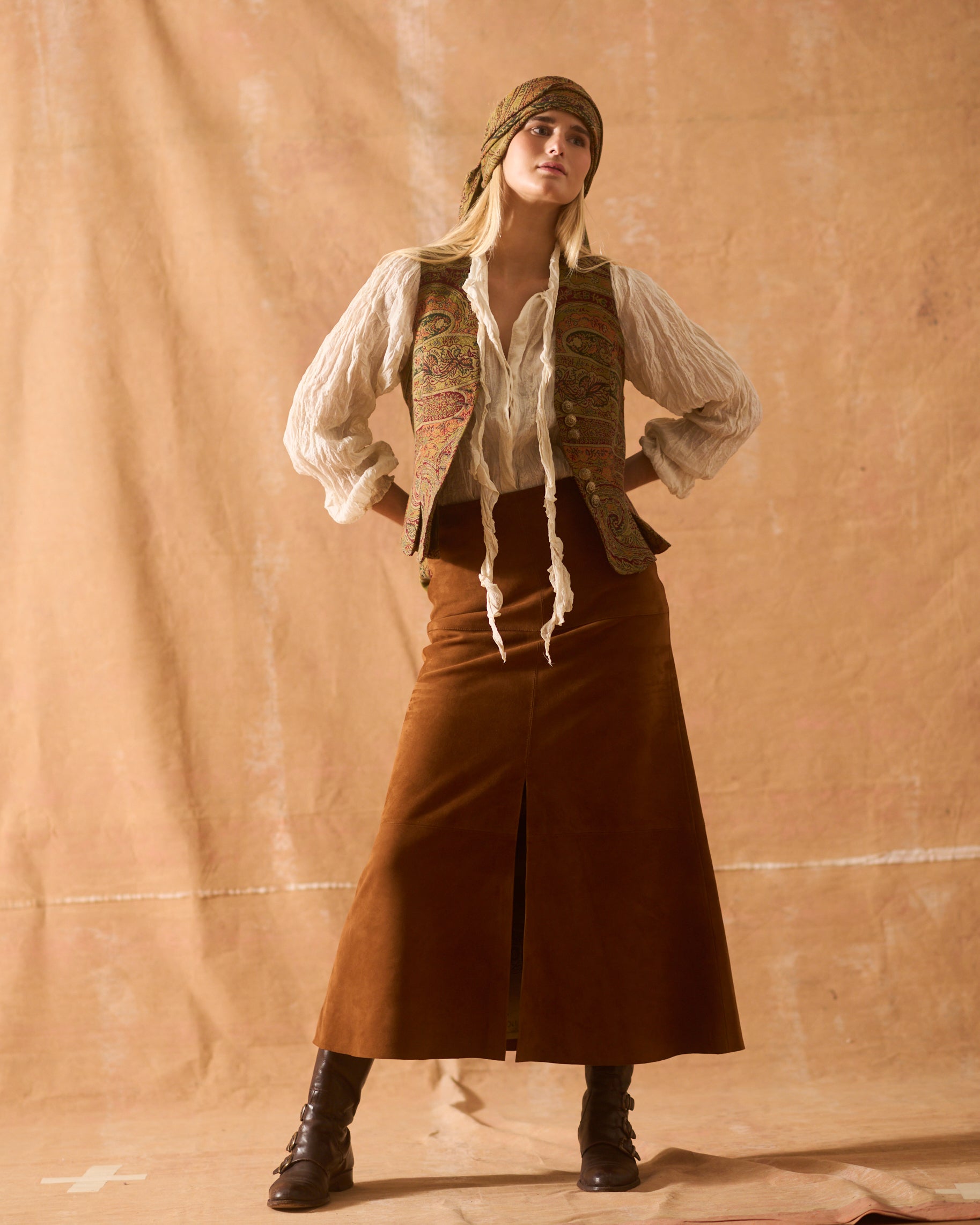 Suede Gypsy Skirt - Bronze