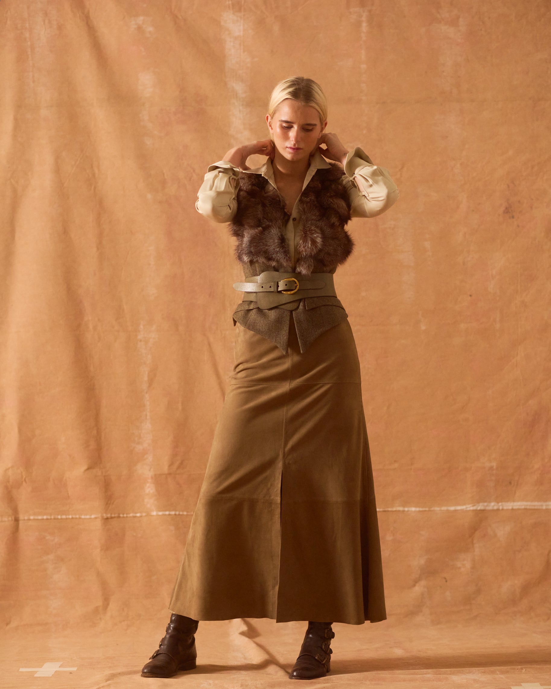 Suede Gypsy Skirt - Taupe