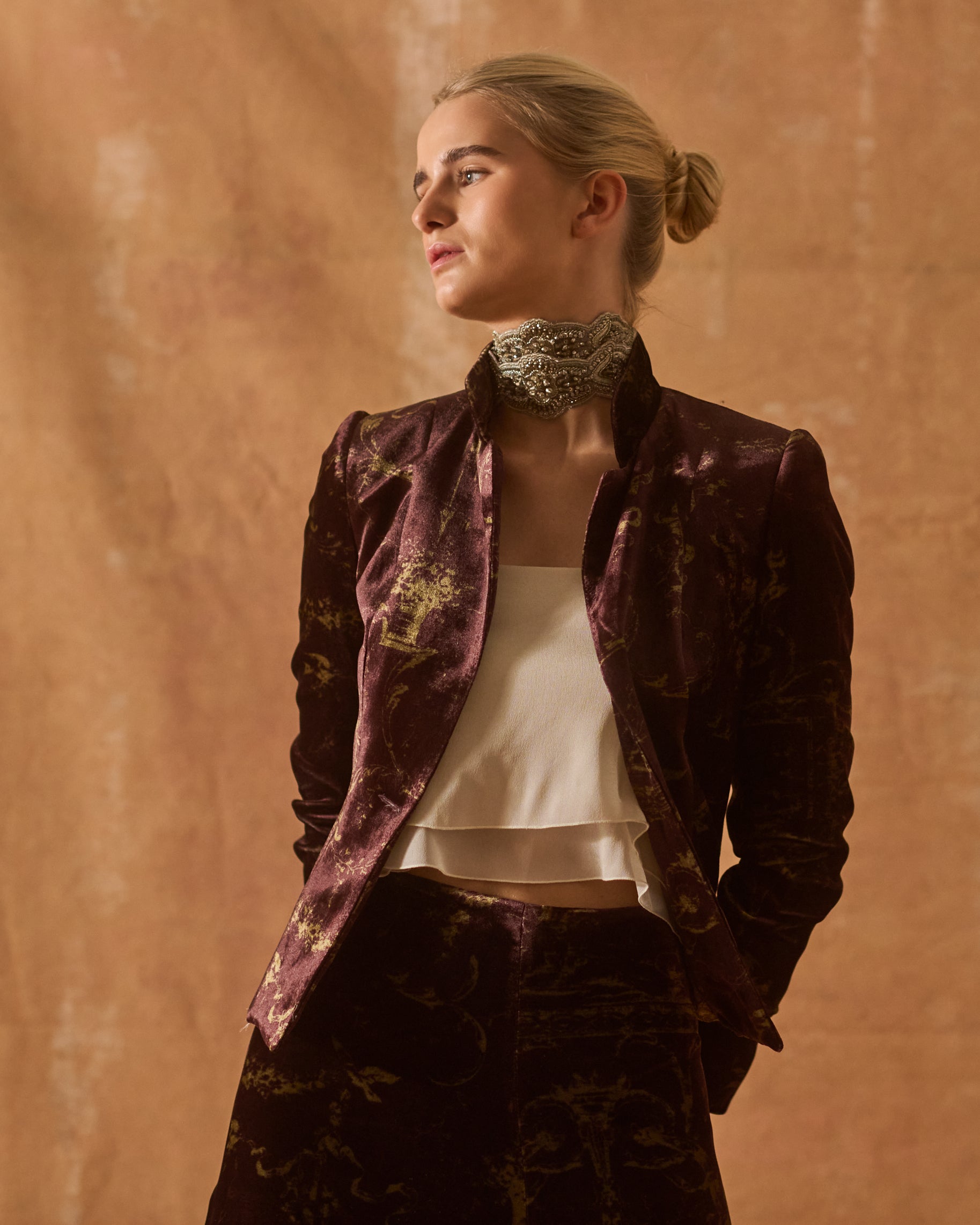 Silk Velvet Siena Jacket - Print Grape