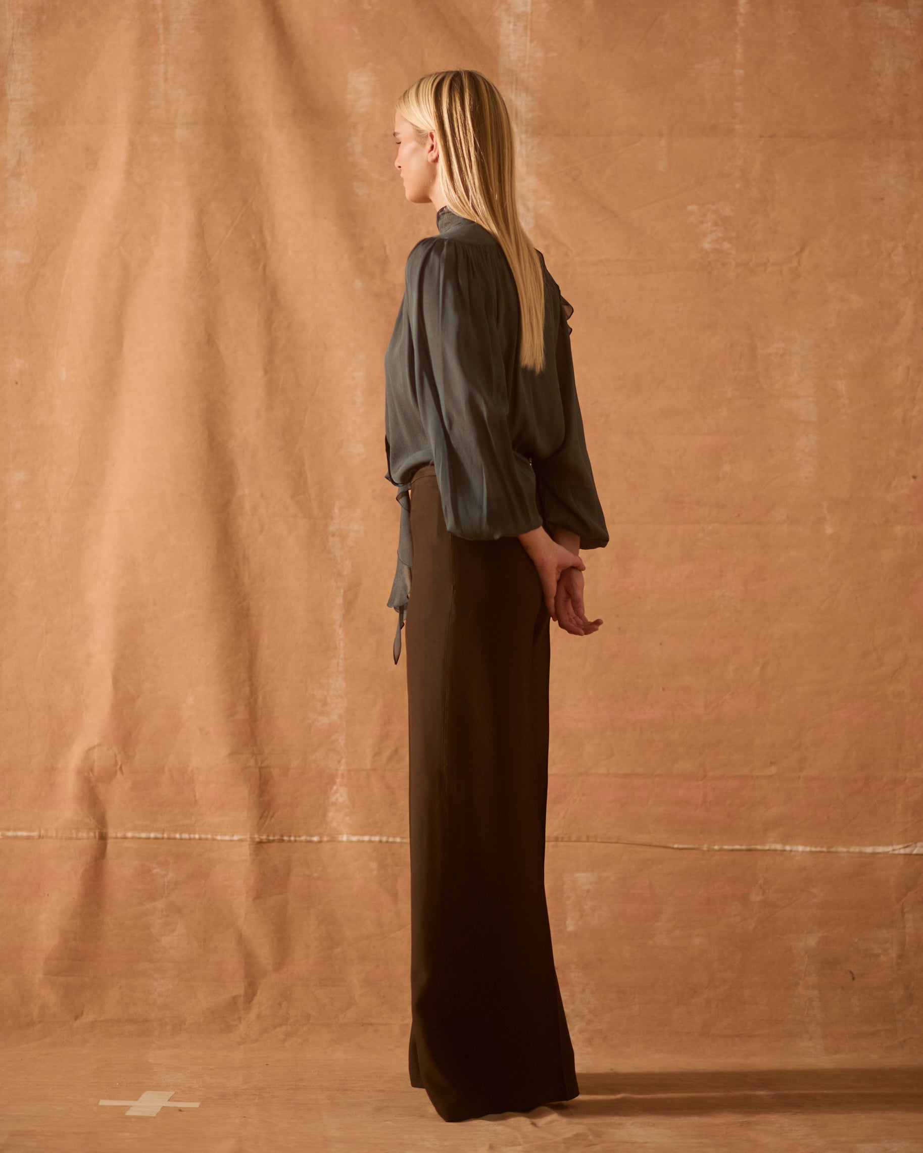 Fine Crepe Pienza Blouse - Lead Sea