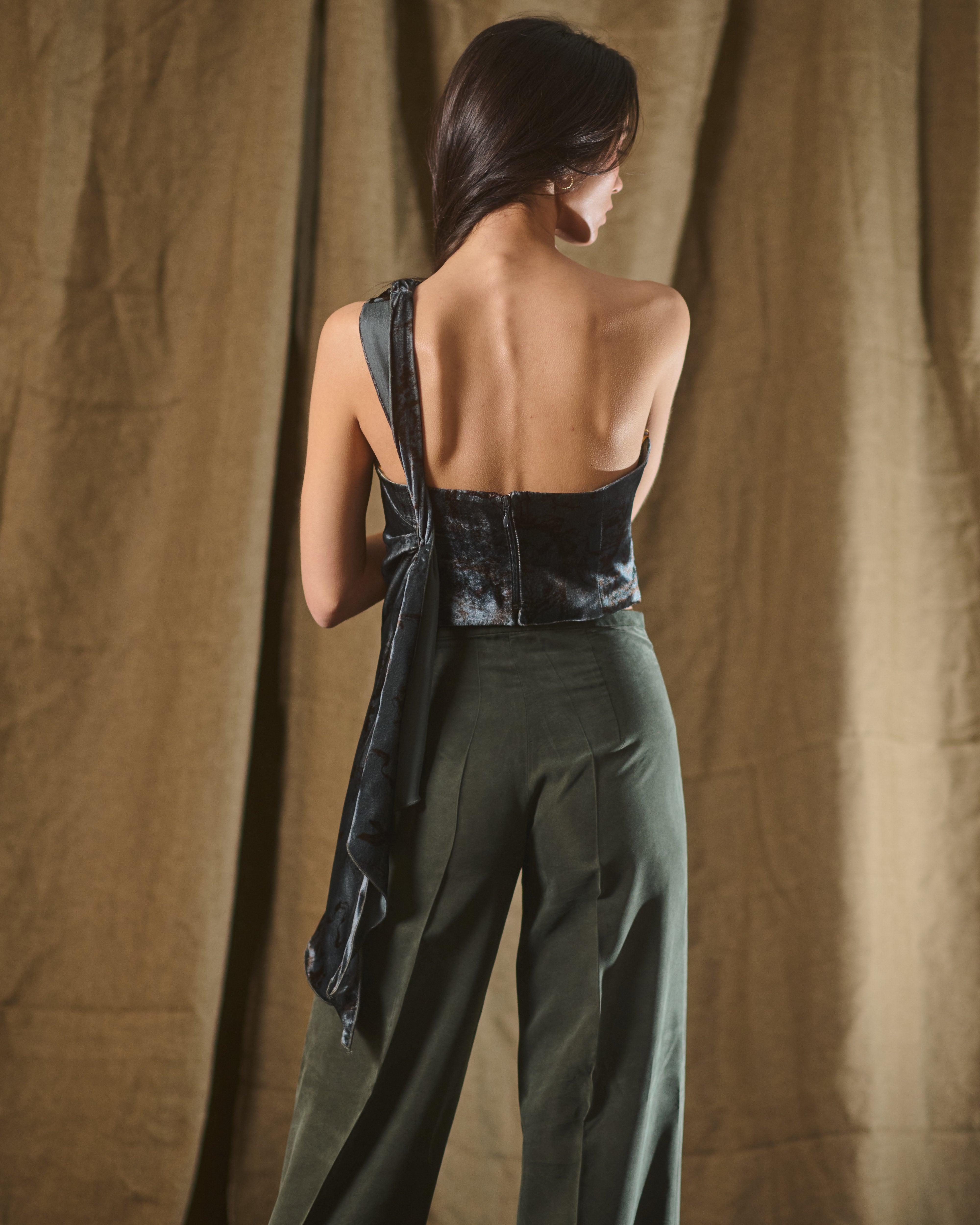 Silk Velvet Pienza Top - Print Blue