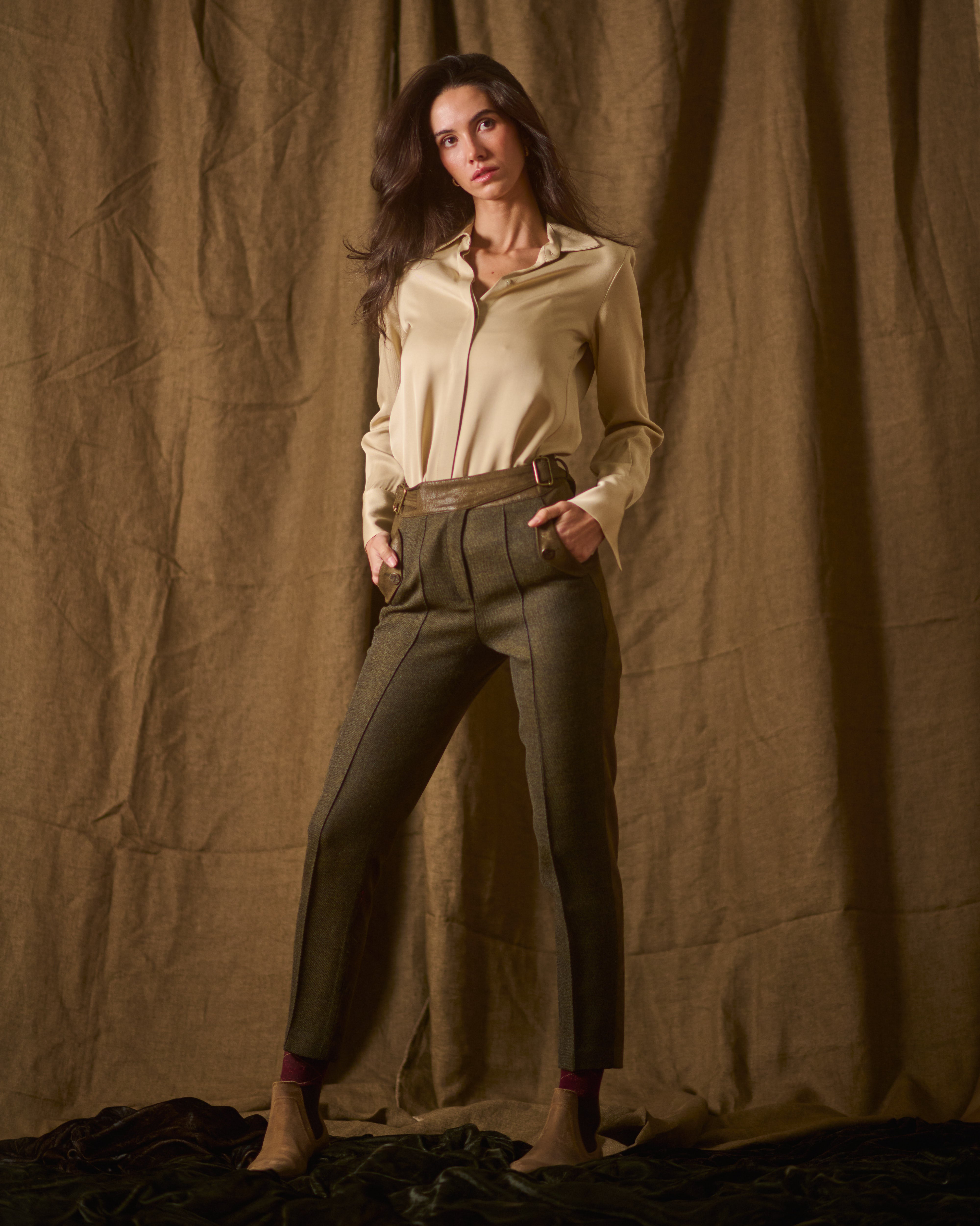 Sharkskin Rania Shirt - Beige