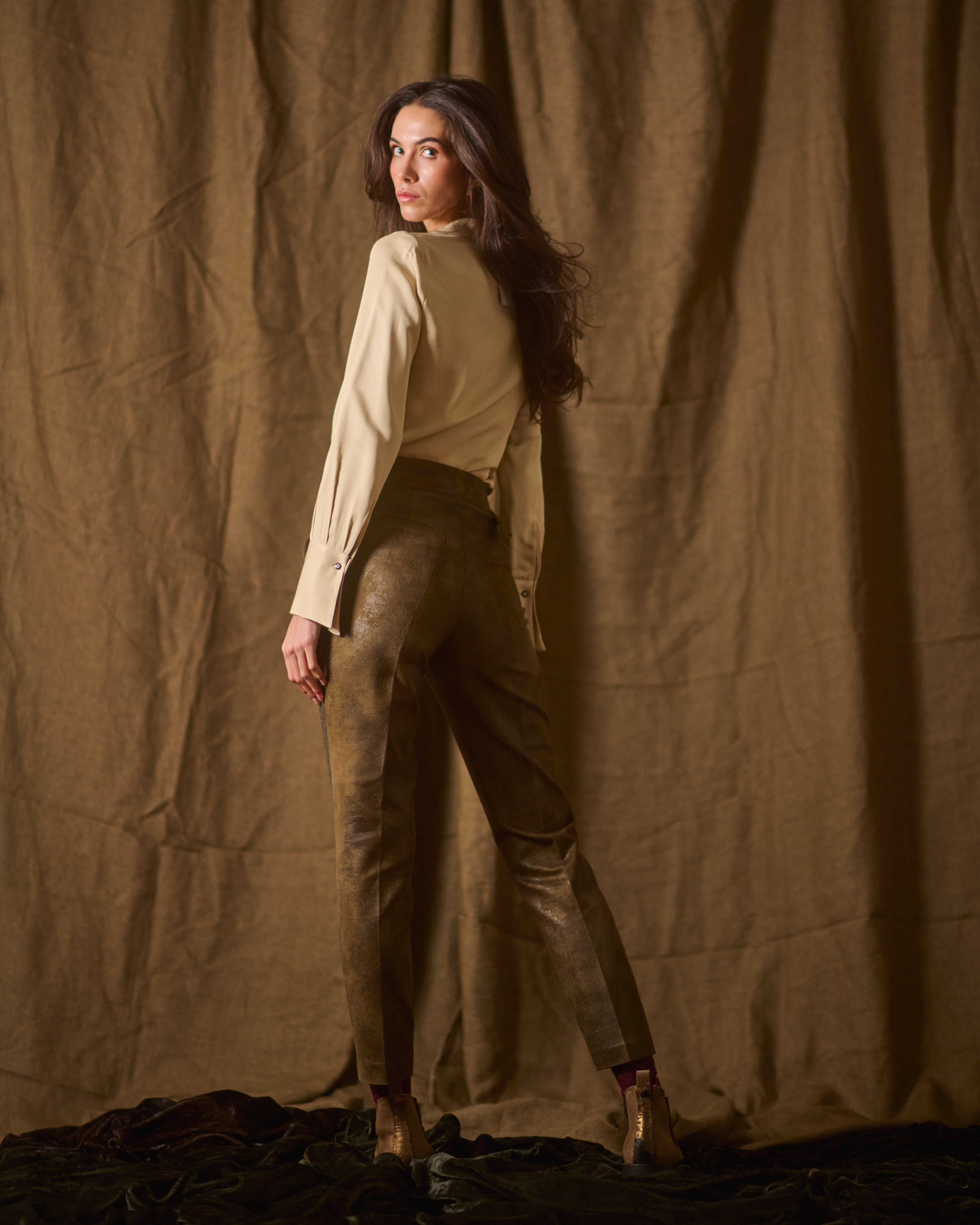 Sharkskin Rania Shirt - Beige