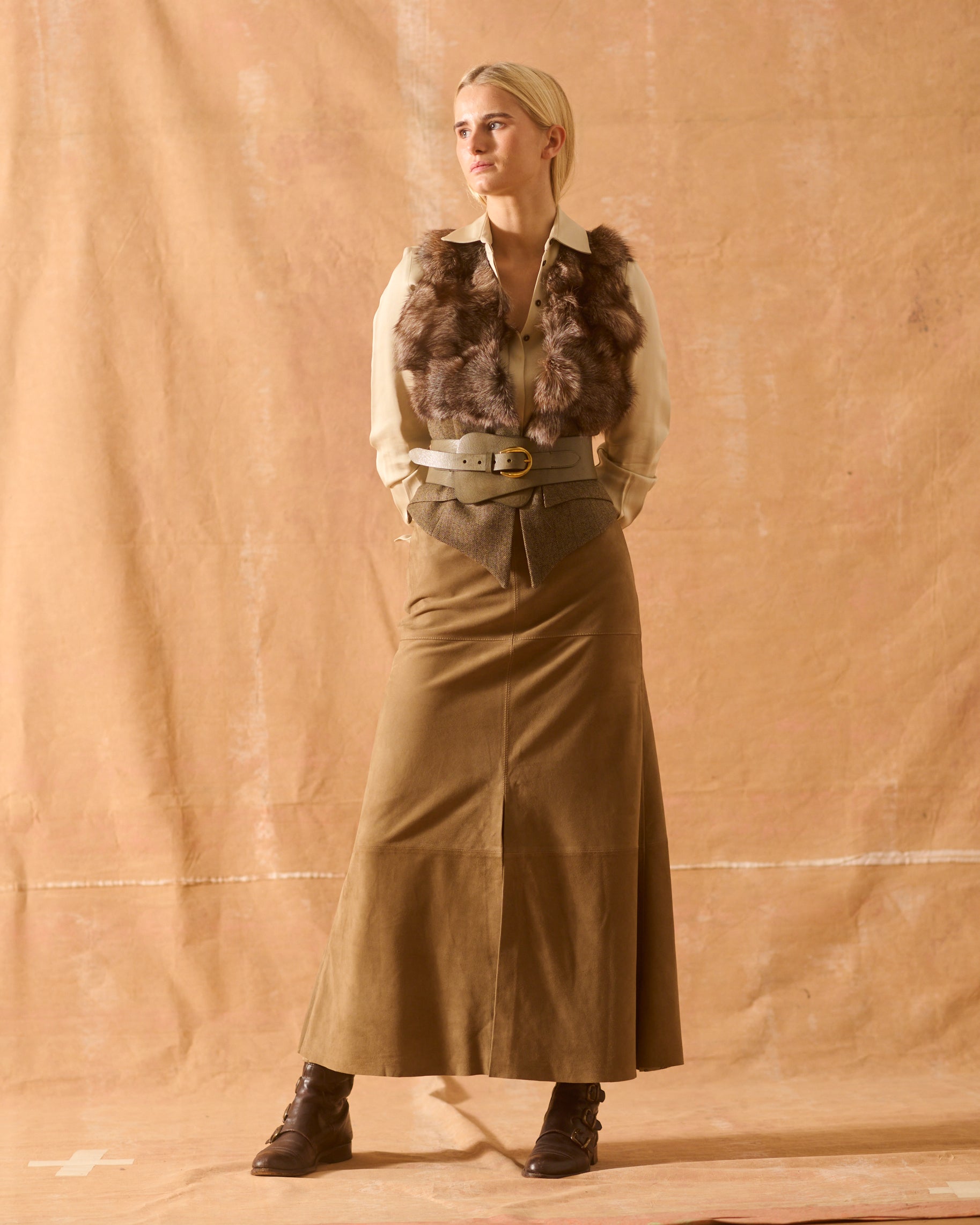Suede Gypsy Skirt - Taupe