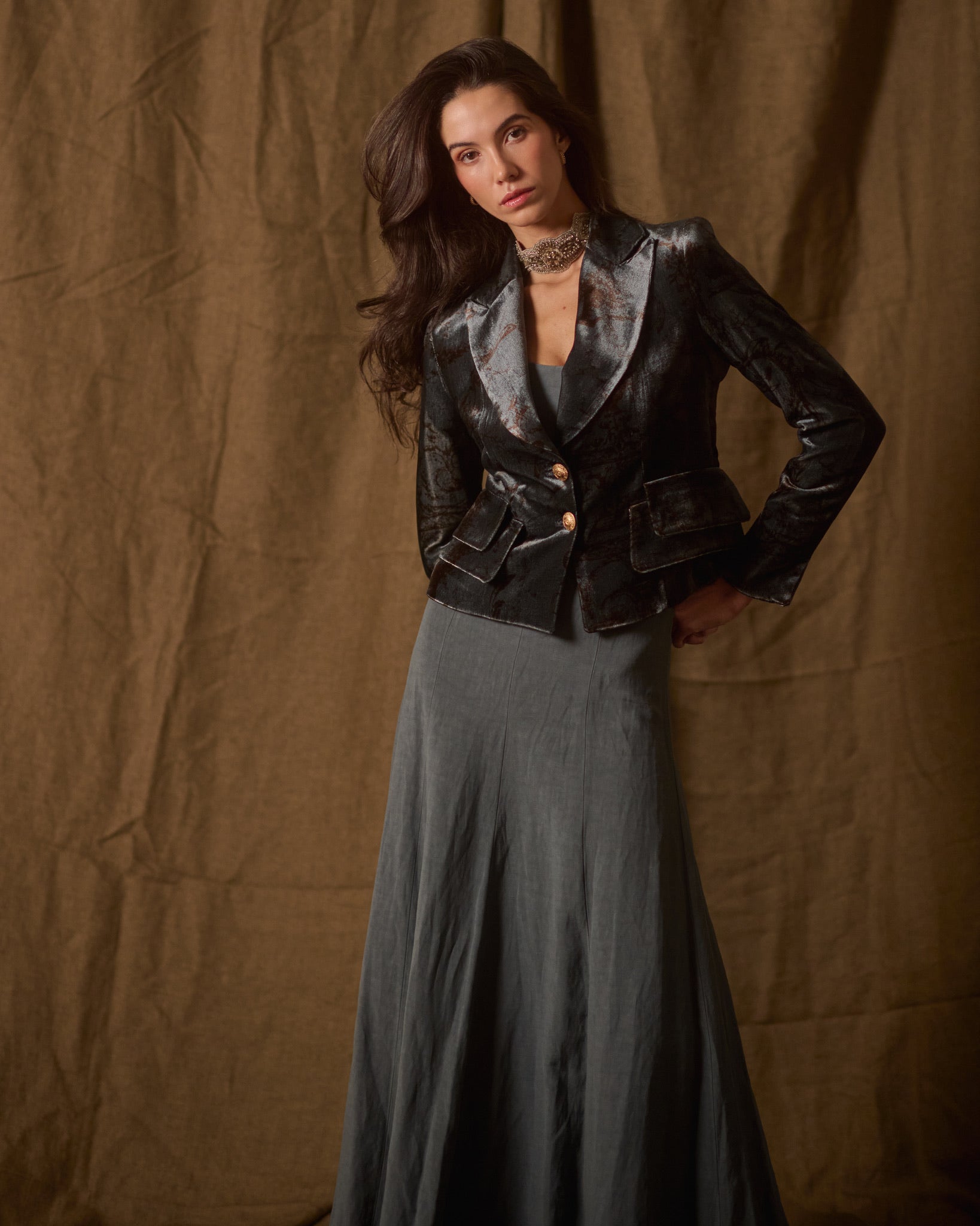 Silk Velvet Jazz Jacket - Print Blue