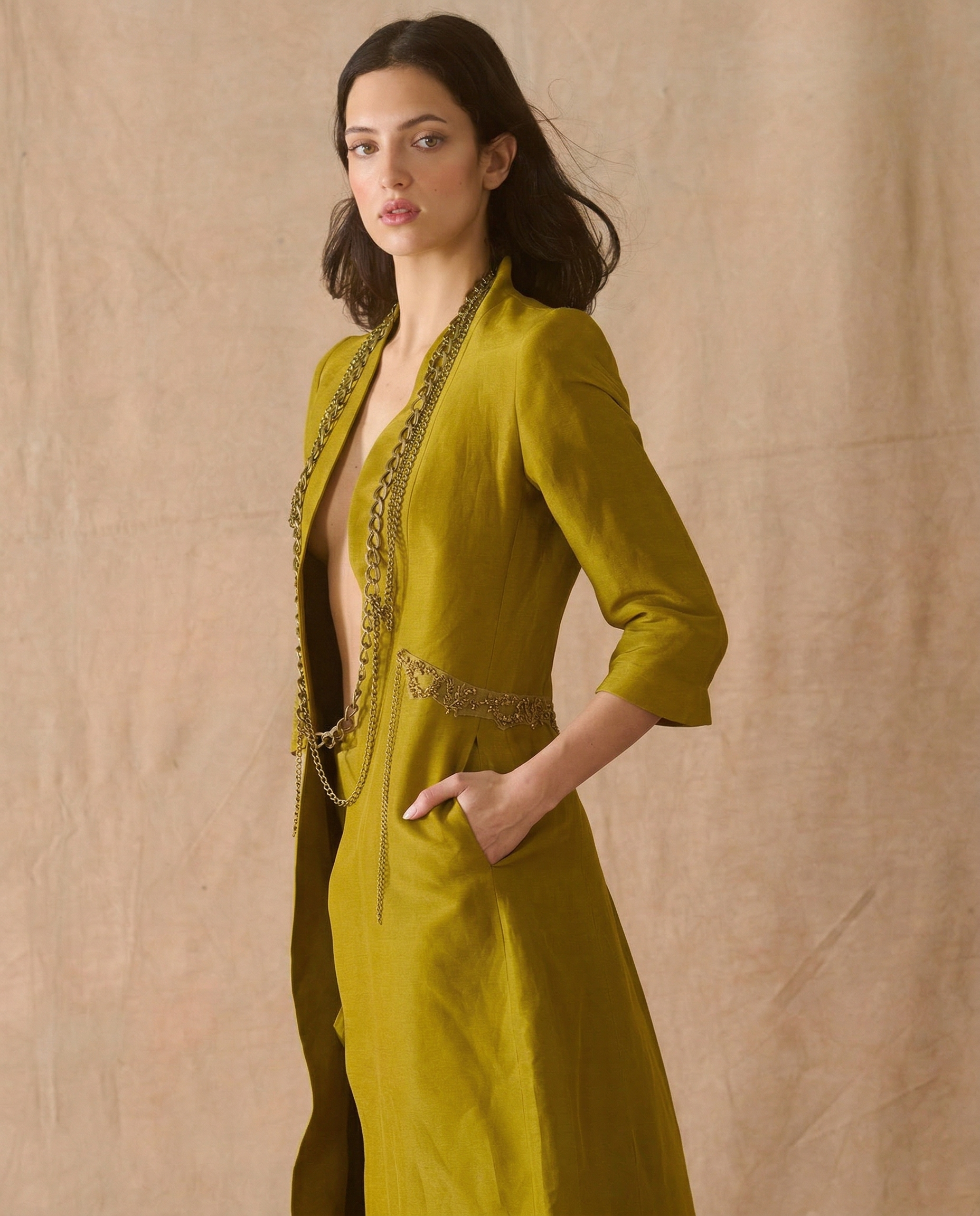 Ginebra Birdie Coat in Rustic Silk - Arbequina Olive