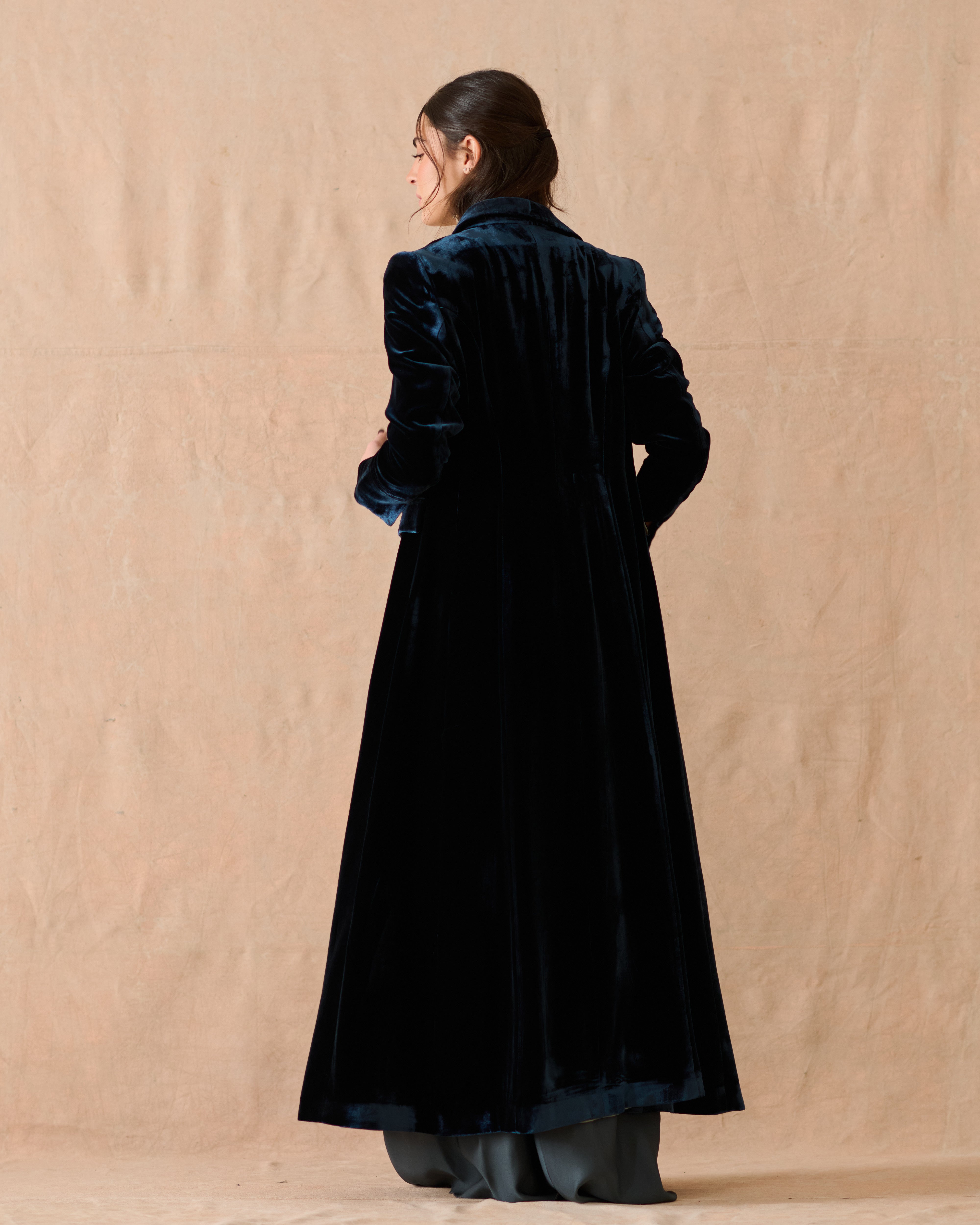 Silk Velvet Classic Coat - Night Blue