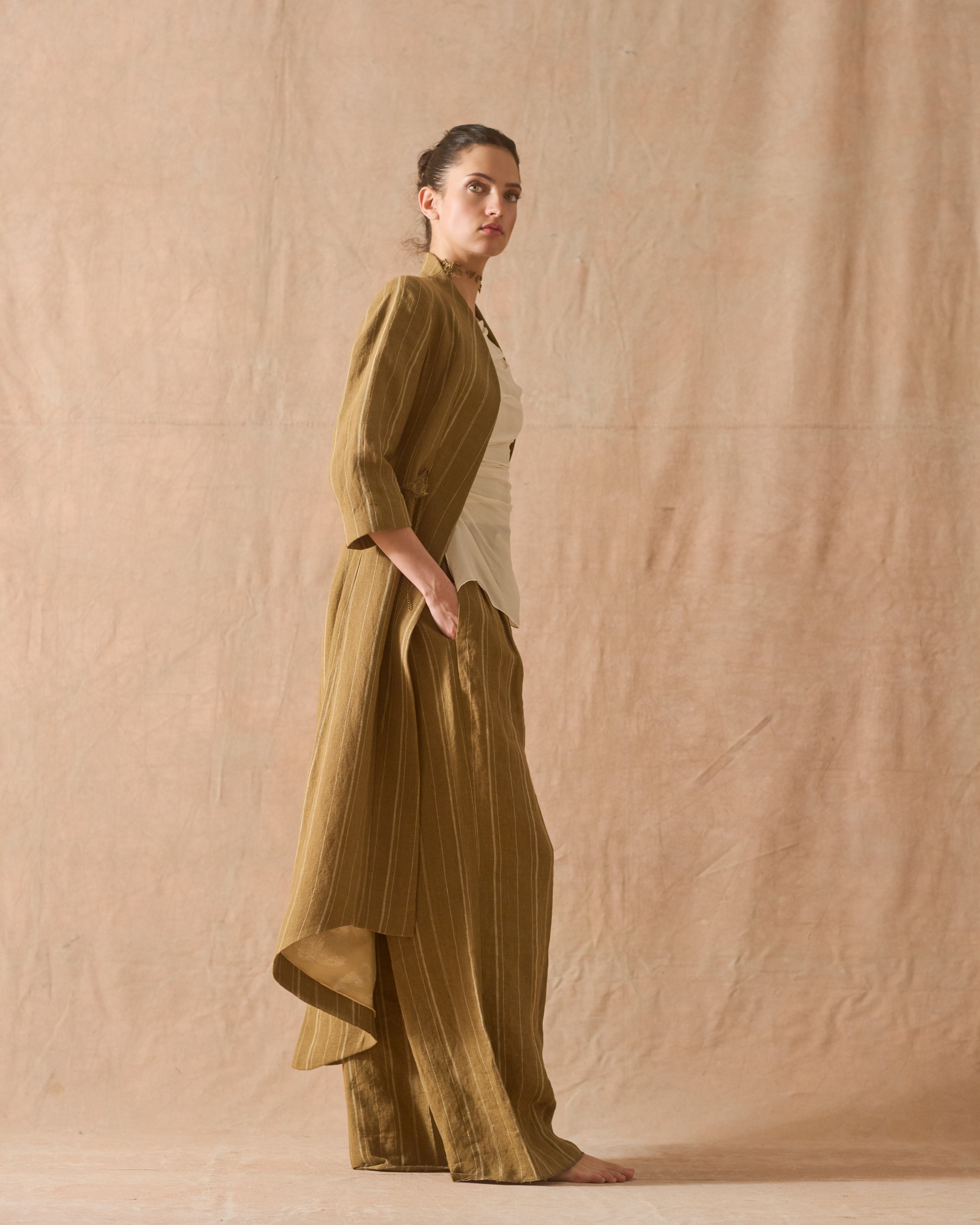 Abrigo Ginebra Birdie de seda rústica - Rayas Toffee