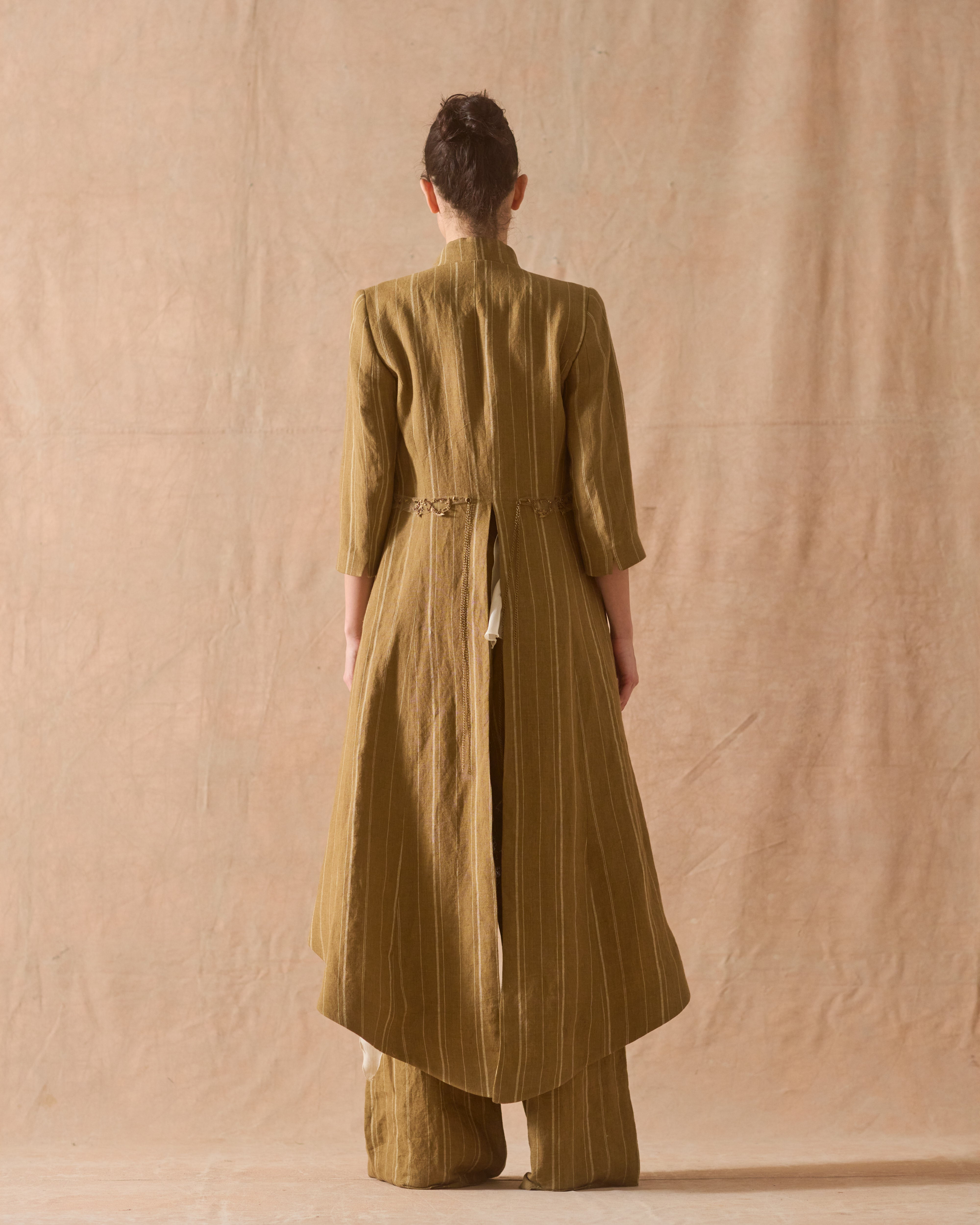 Abrigo Ginebra Birdie de seda rústica - Rayas Toffee