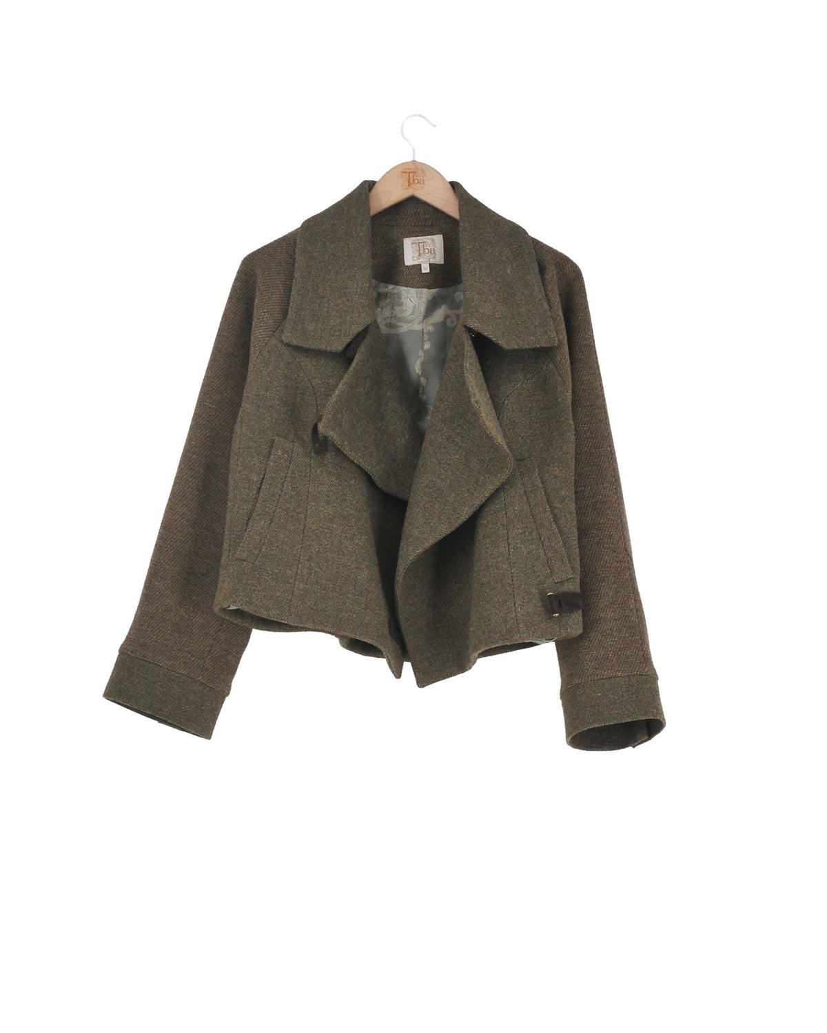 Biella bomber jacket in khaki green tweed wool and knit featuring lapels and buttoned cuffs for women T.ba