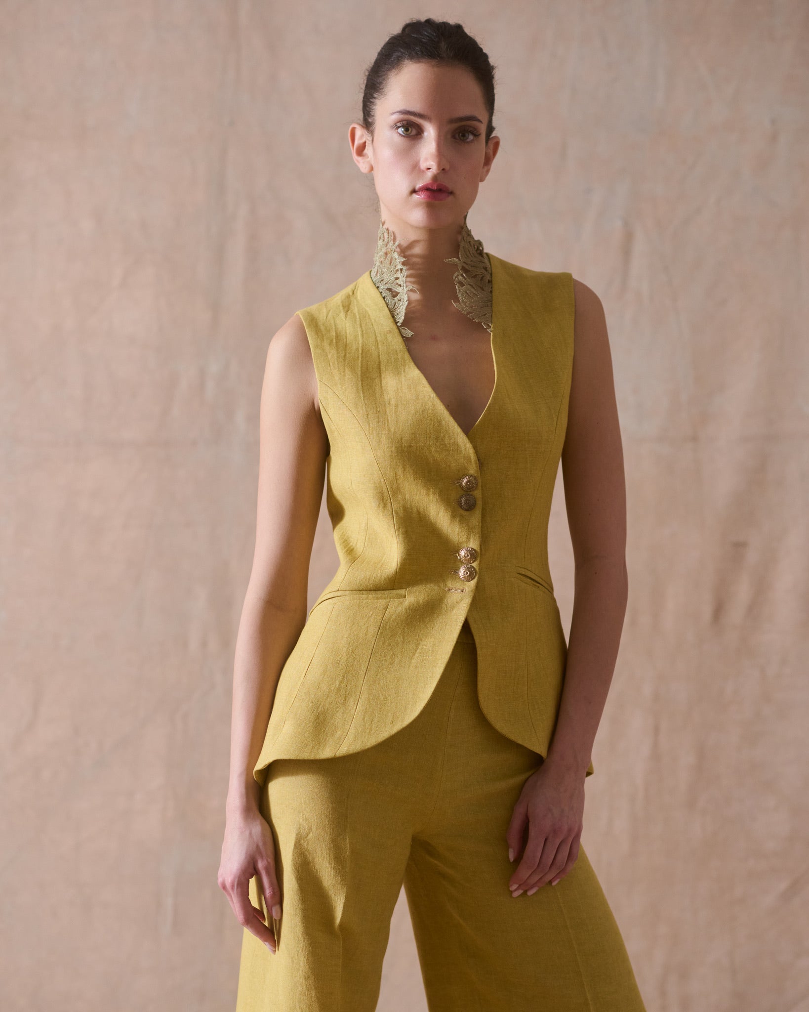 Chaleco Noor en Lino - Limón