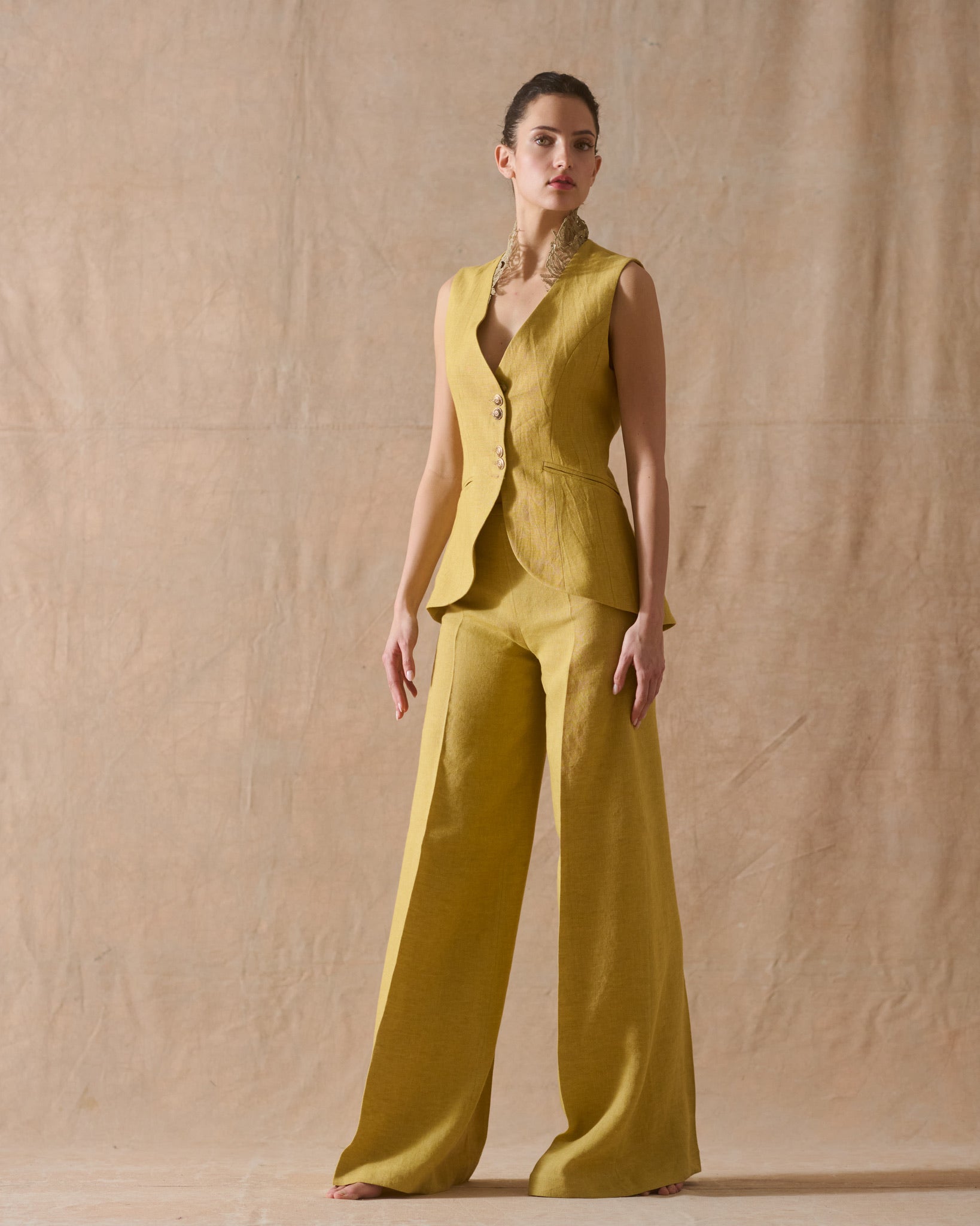 Chaleco Noor en Lino - Limón