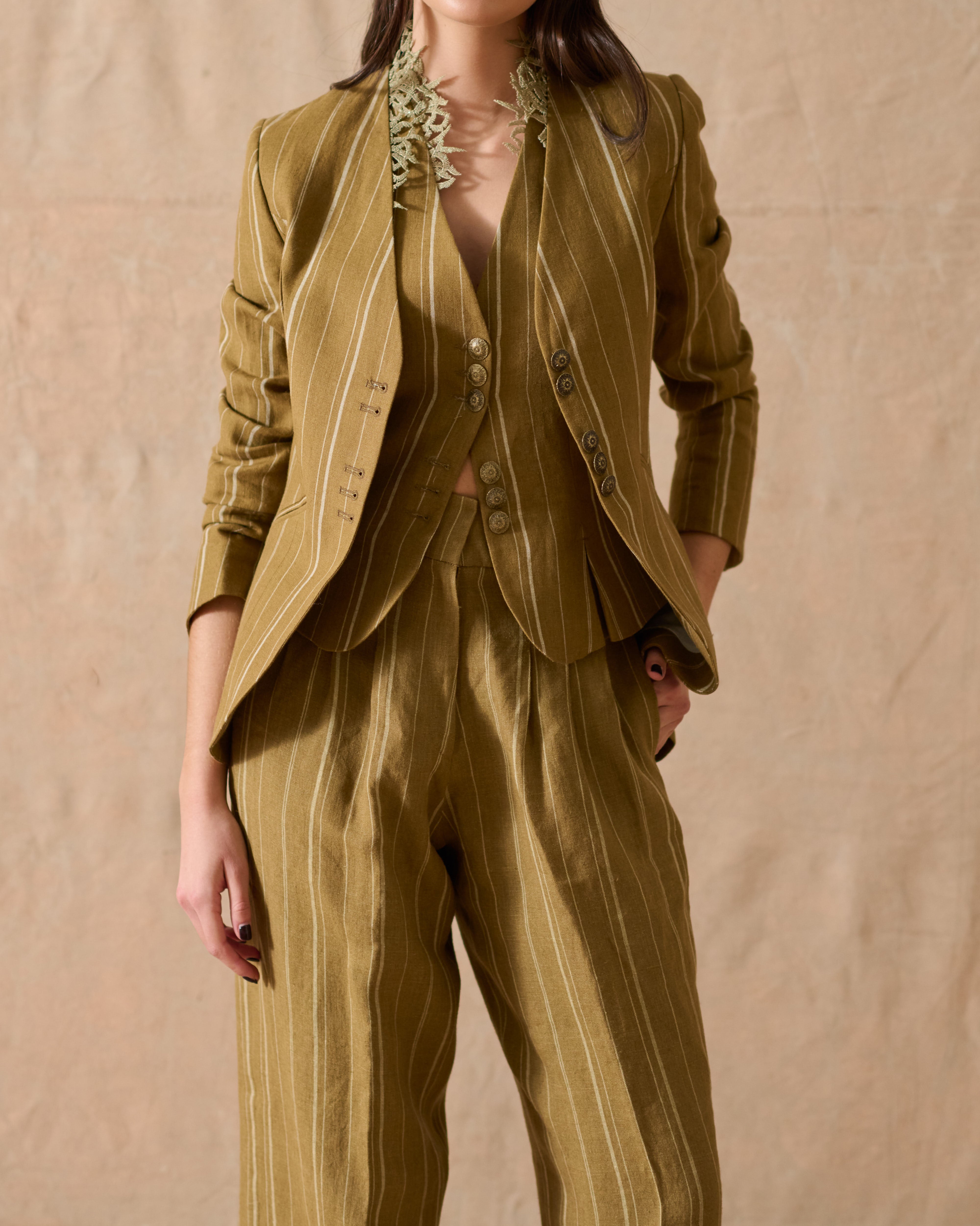 Linen Noor Jacket - Stripes Toffee