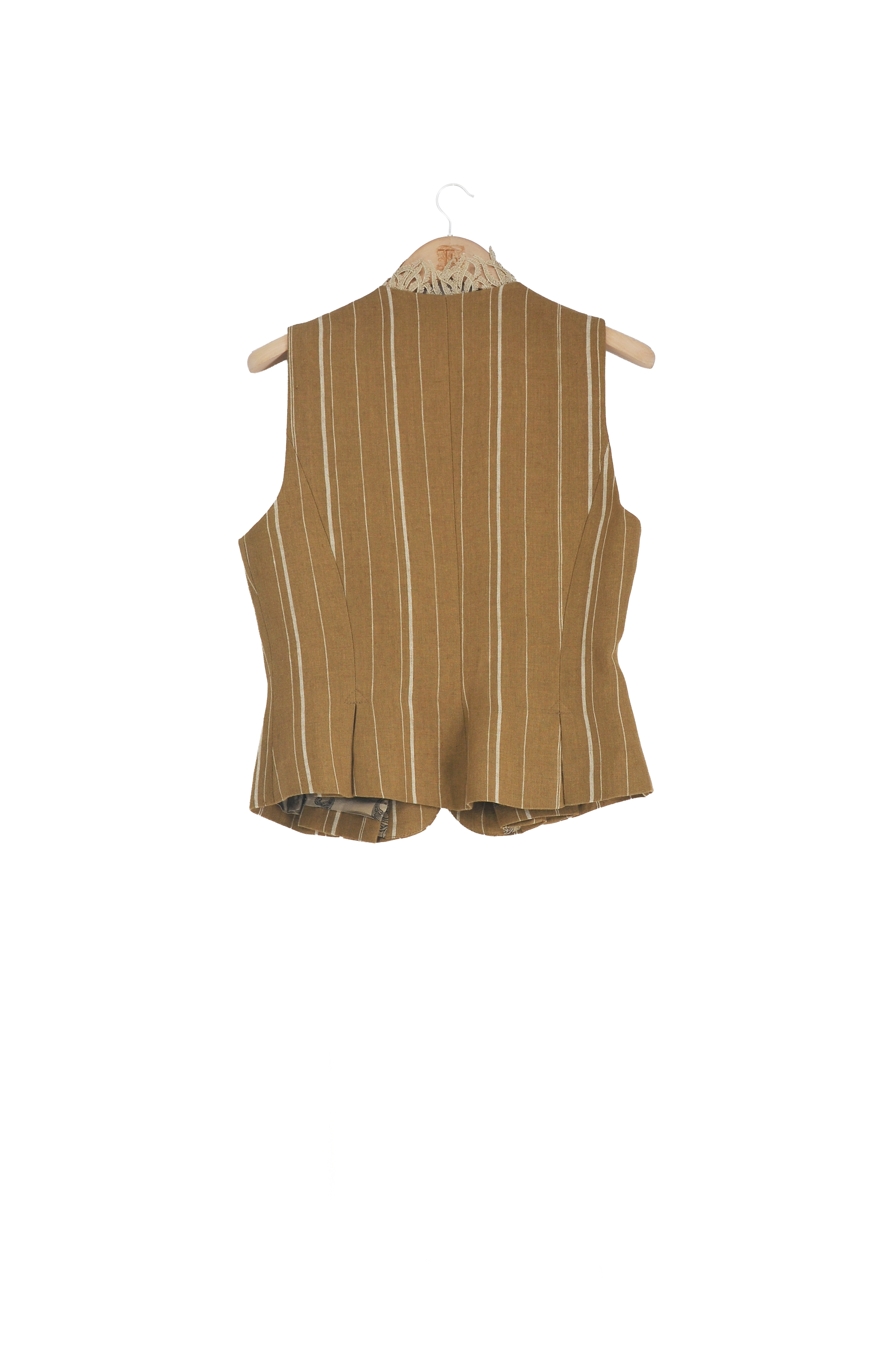 Linen Noor Pleats Vest - Stripes Toffee