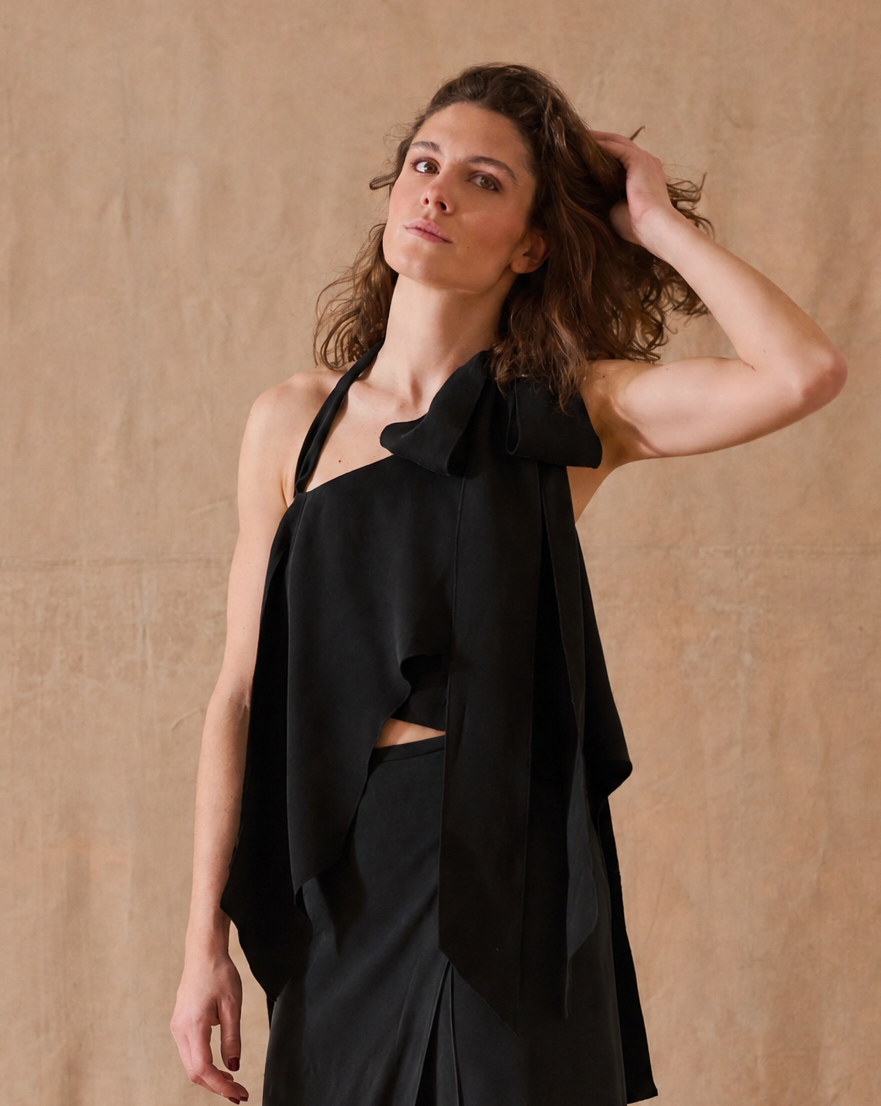 Top Sam en Cupro - Negro