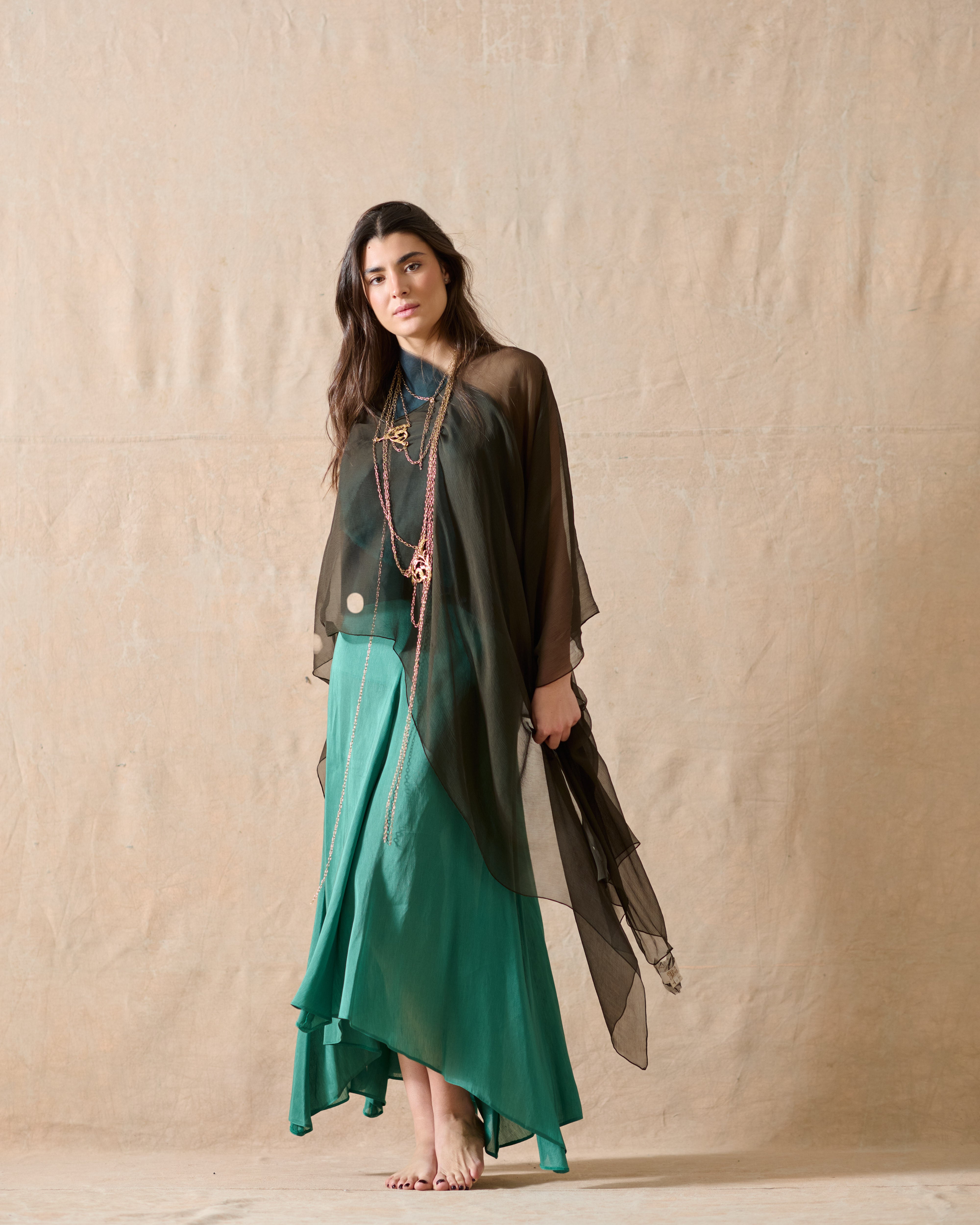 Falda Bolero de Seda Rústica - Aqua