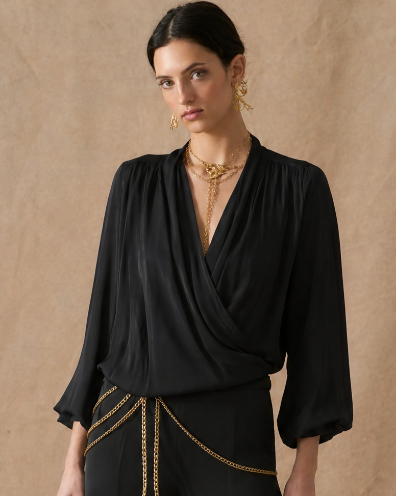 Blusa Toscana en Crespón - Negro