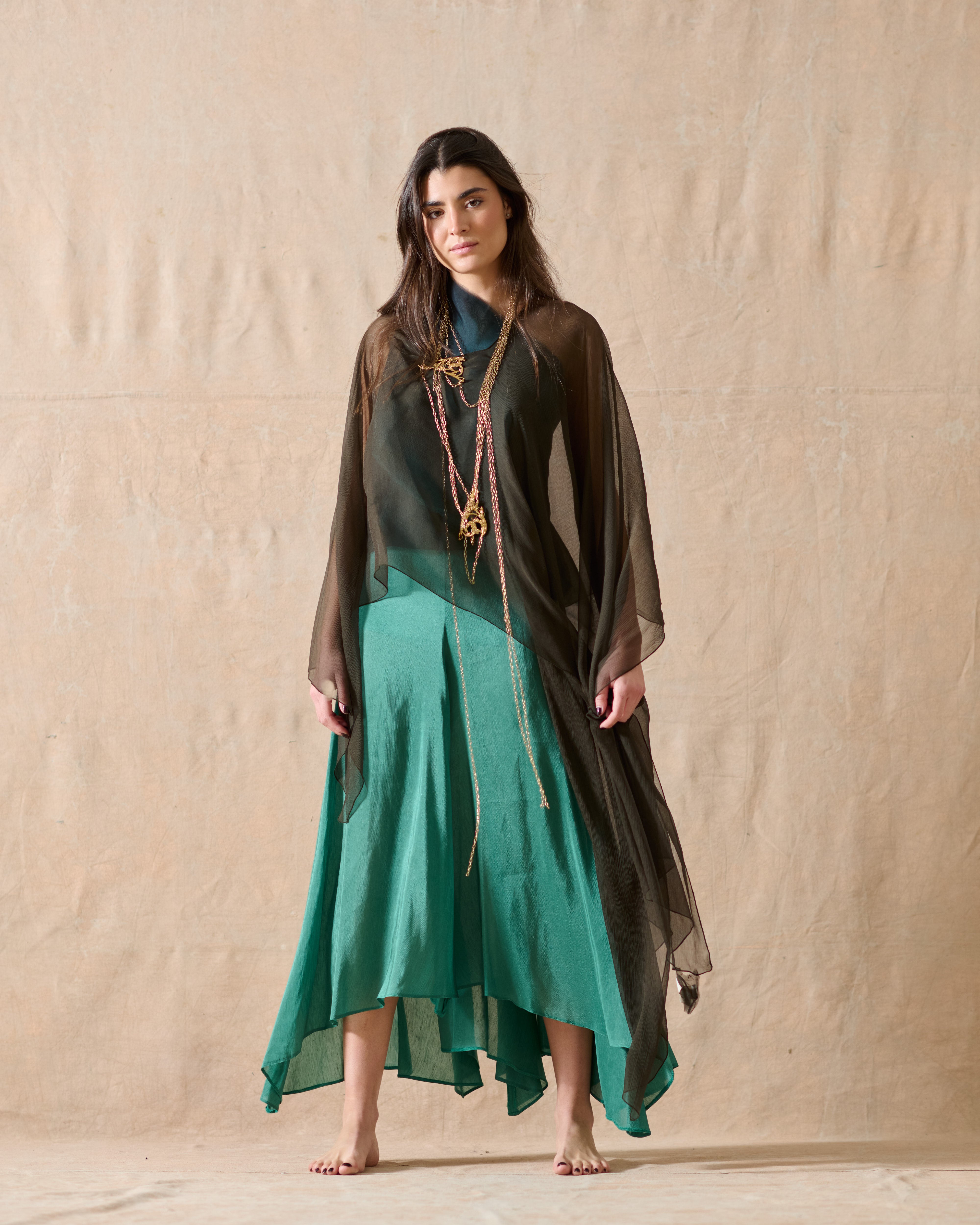 Bolero Skirt in Rustic Silk - Aqua