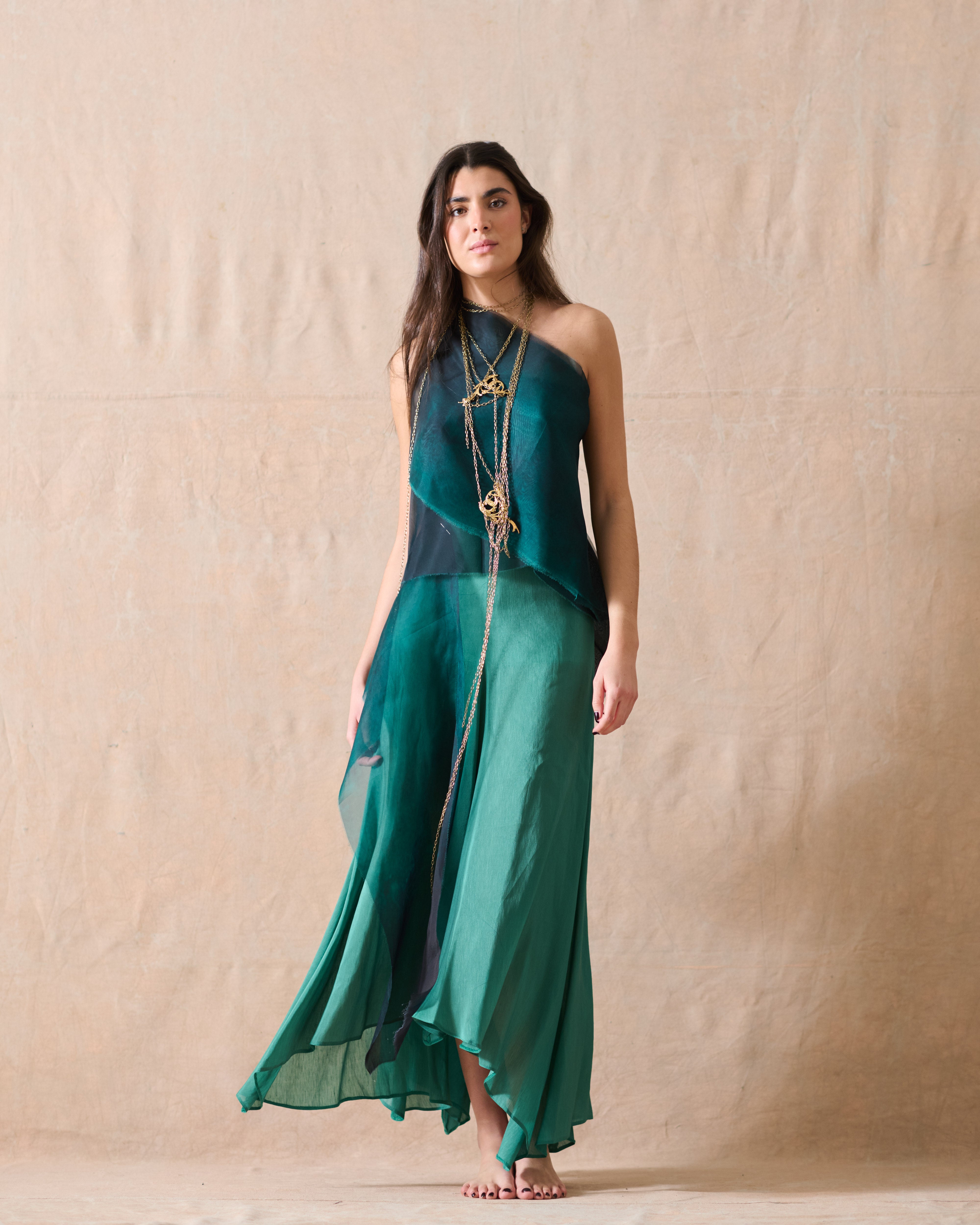 Falda Bolero en Seda Rústica - Aqua