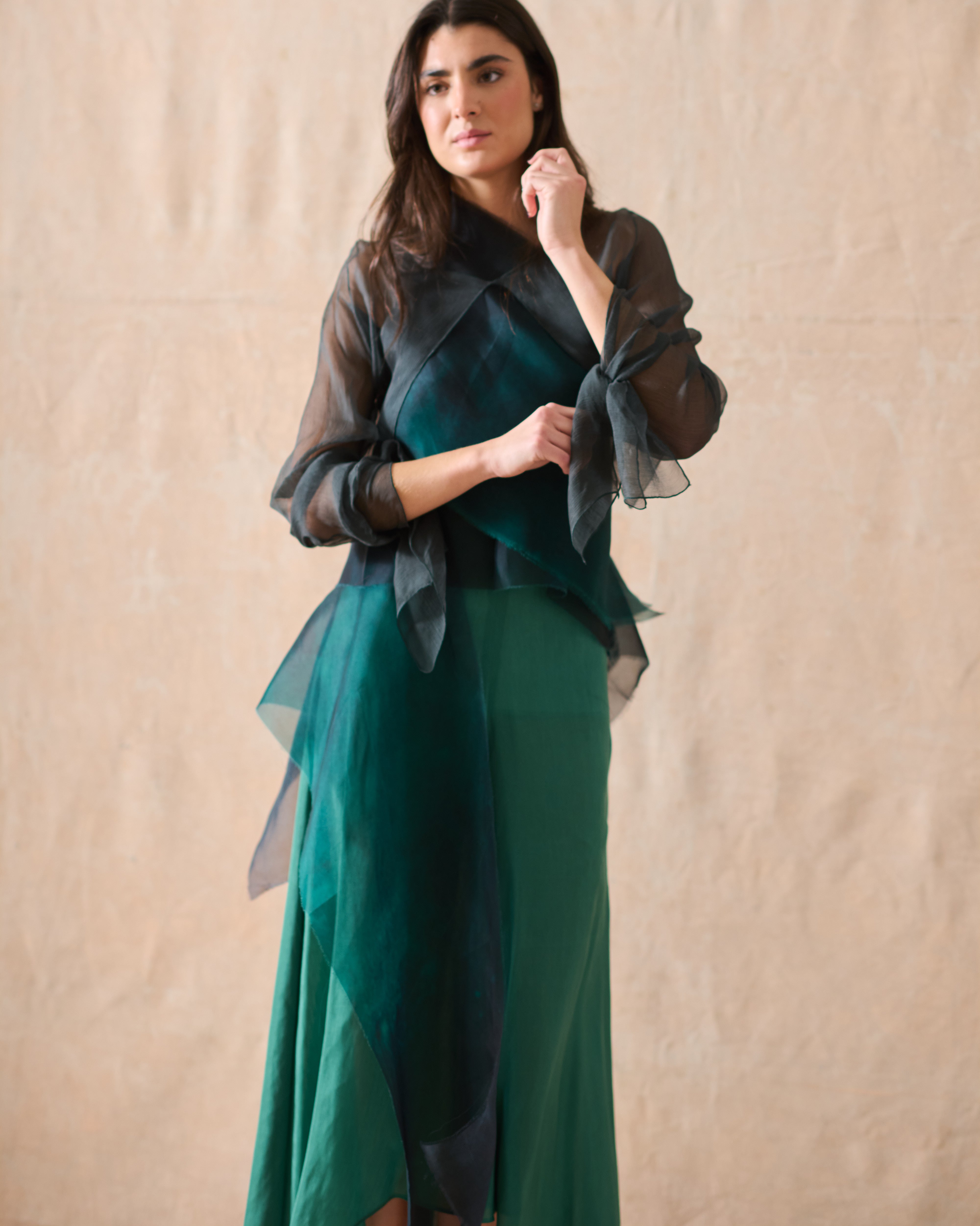 Falda Bolero en Seda Rústica - Aqua