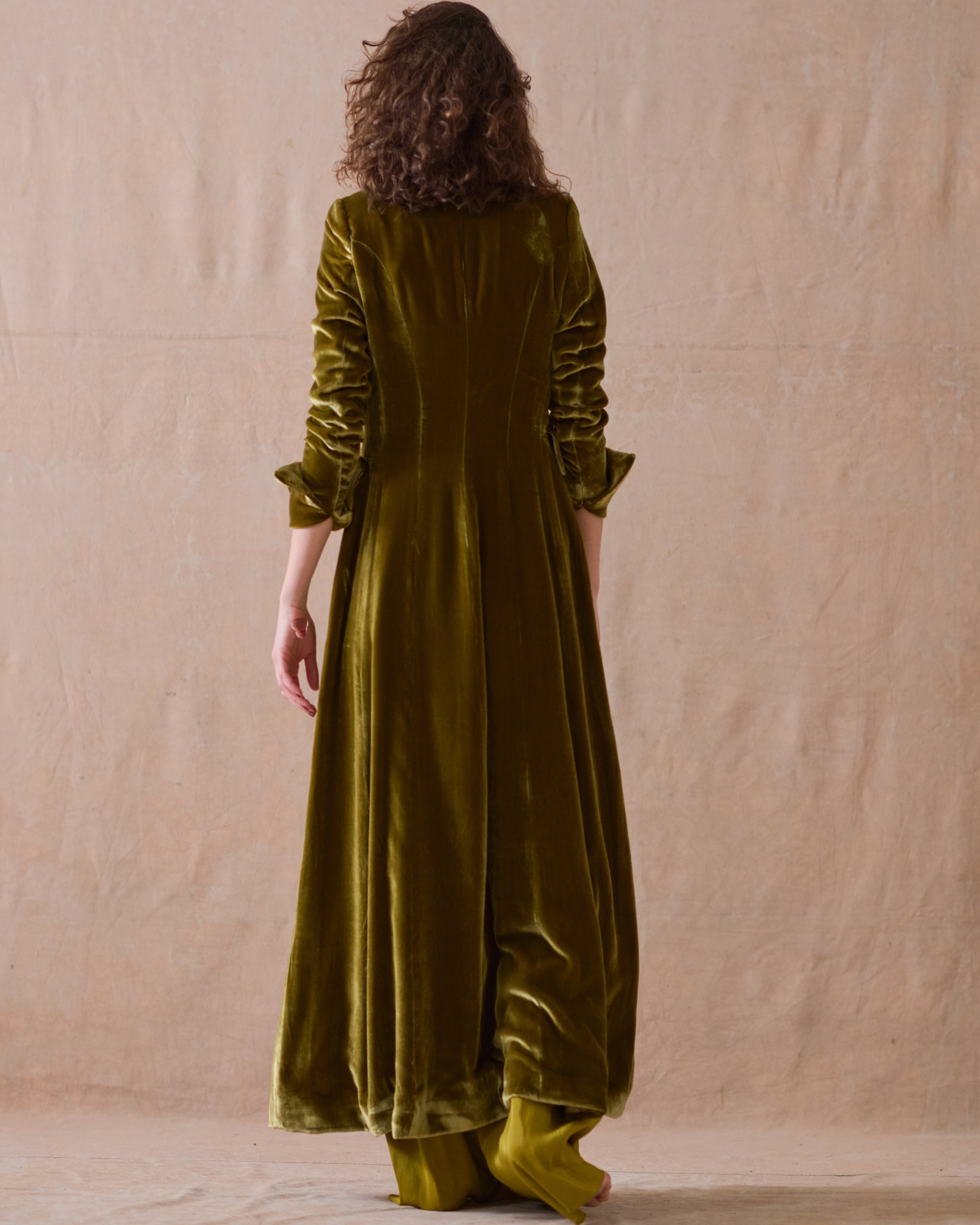 Silk Velvet Classic Coat - Arbequina Olive