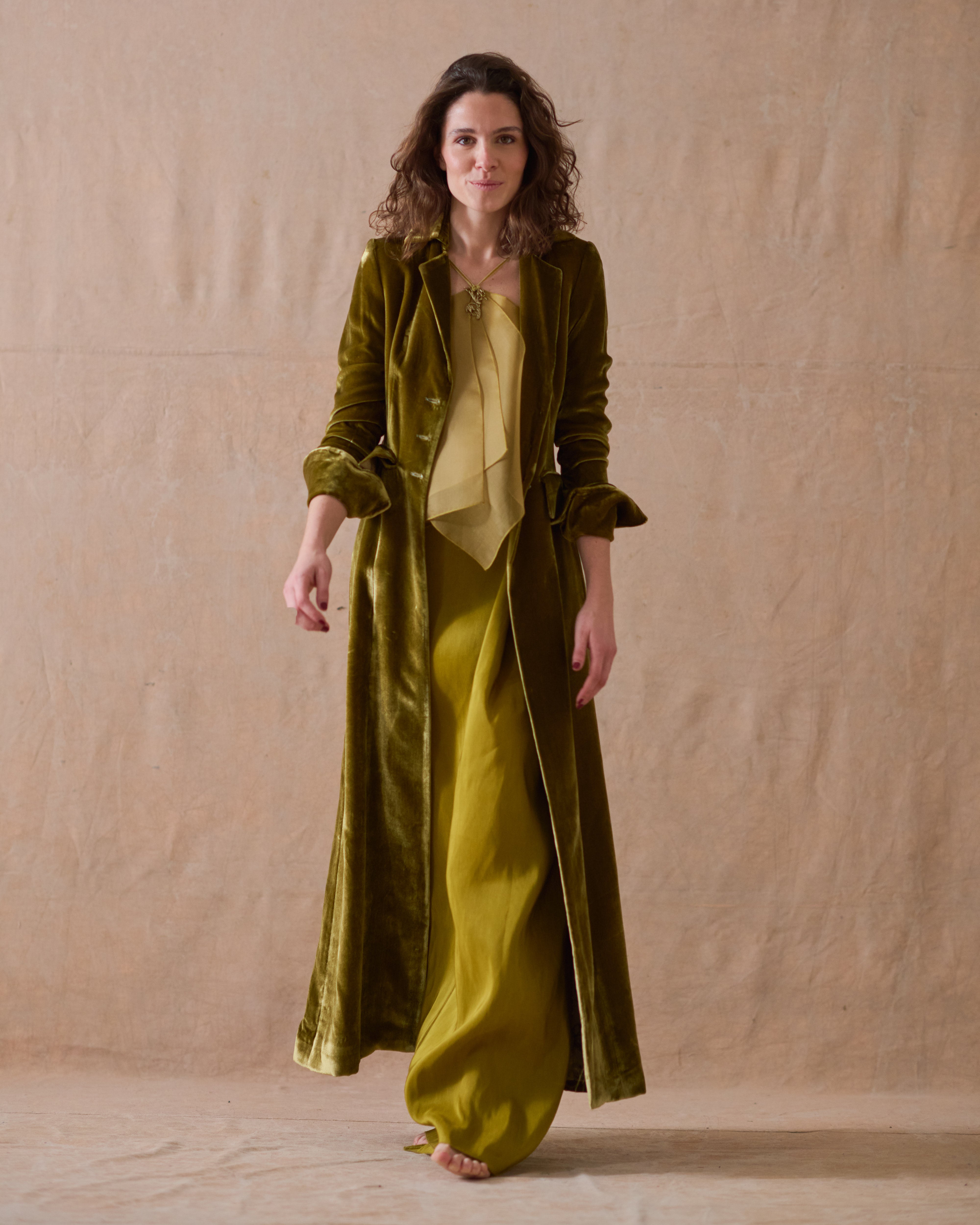 Silk Velvet Classic Coat - Arbequina Olive