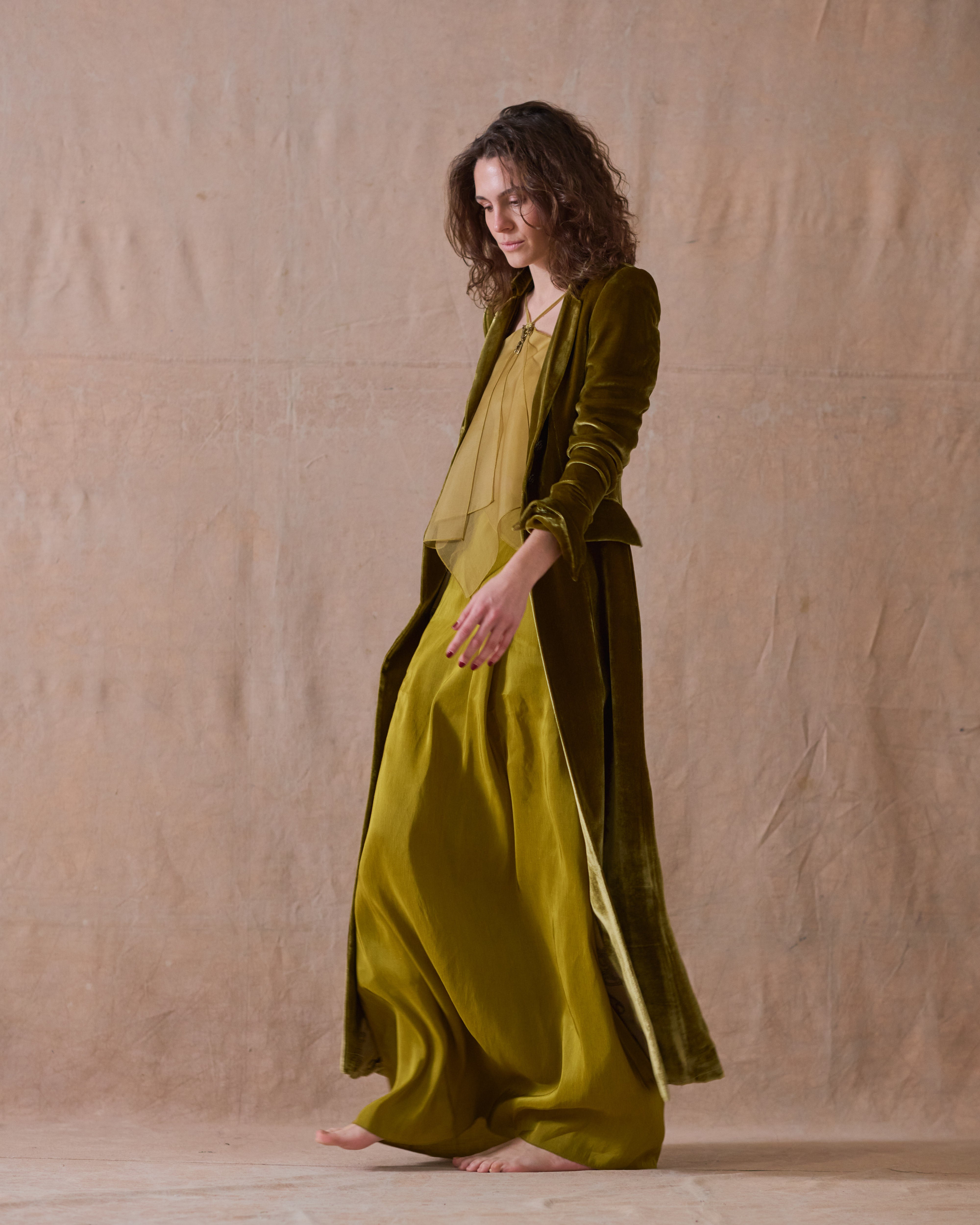 Silk Velvet Classic Coat - Arbequina Olive