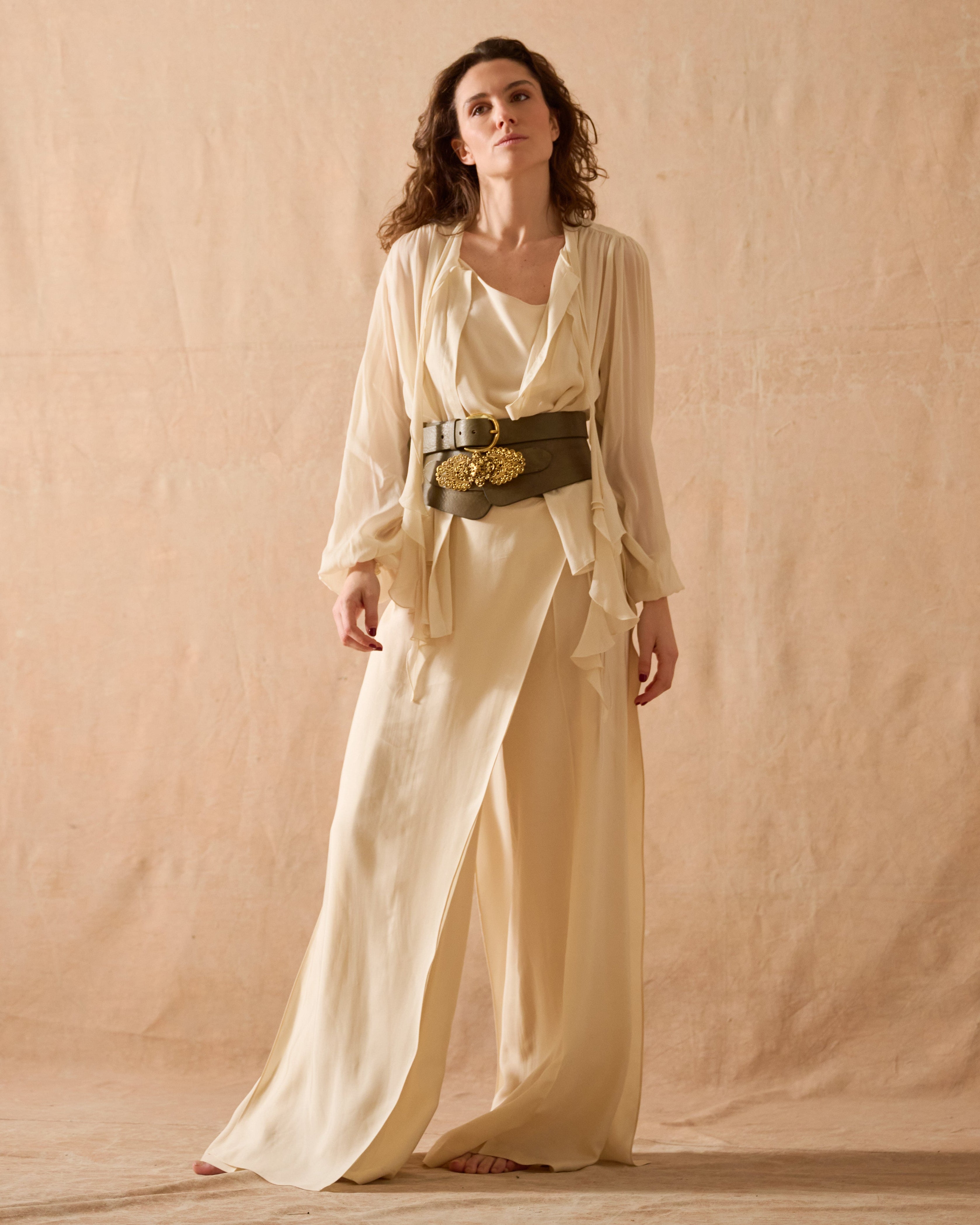 Pantalón Maxi Salma en Cupro - Vainilla