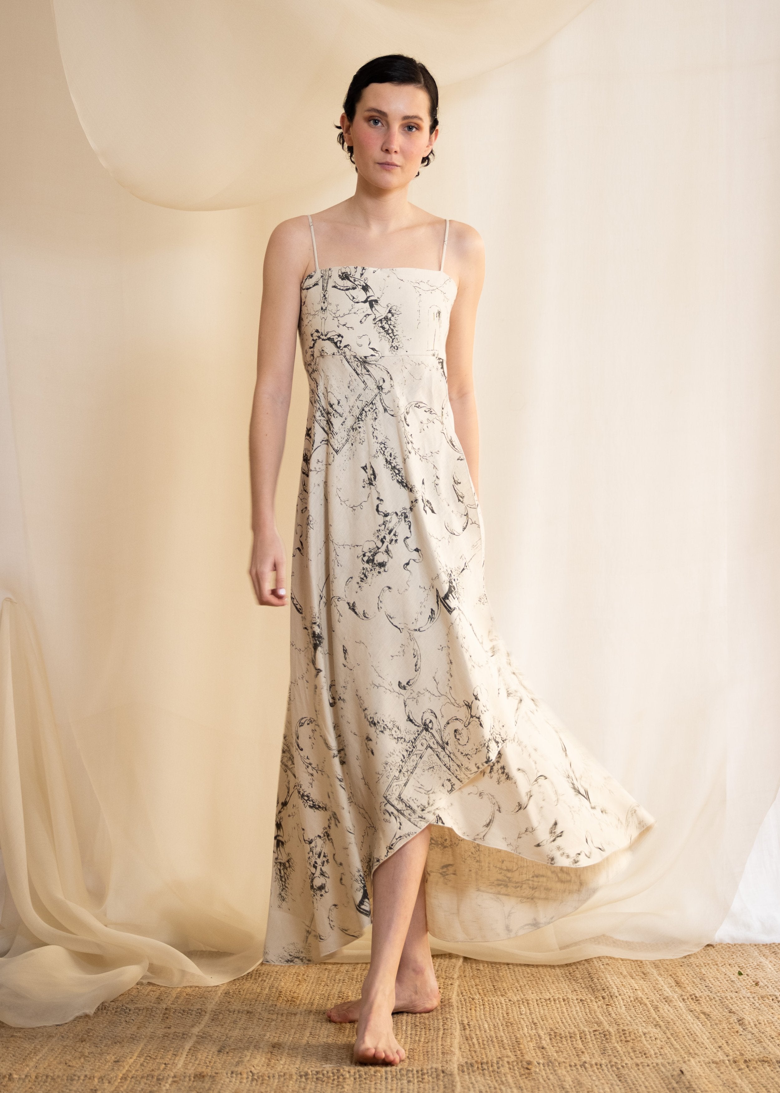 Linen Pen Dress - Lead Sea