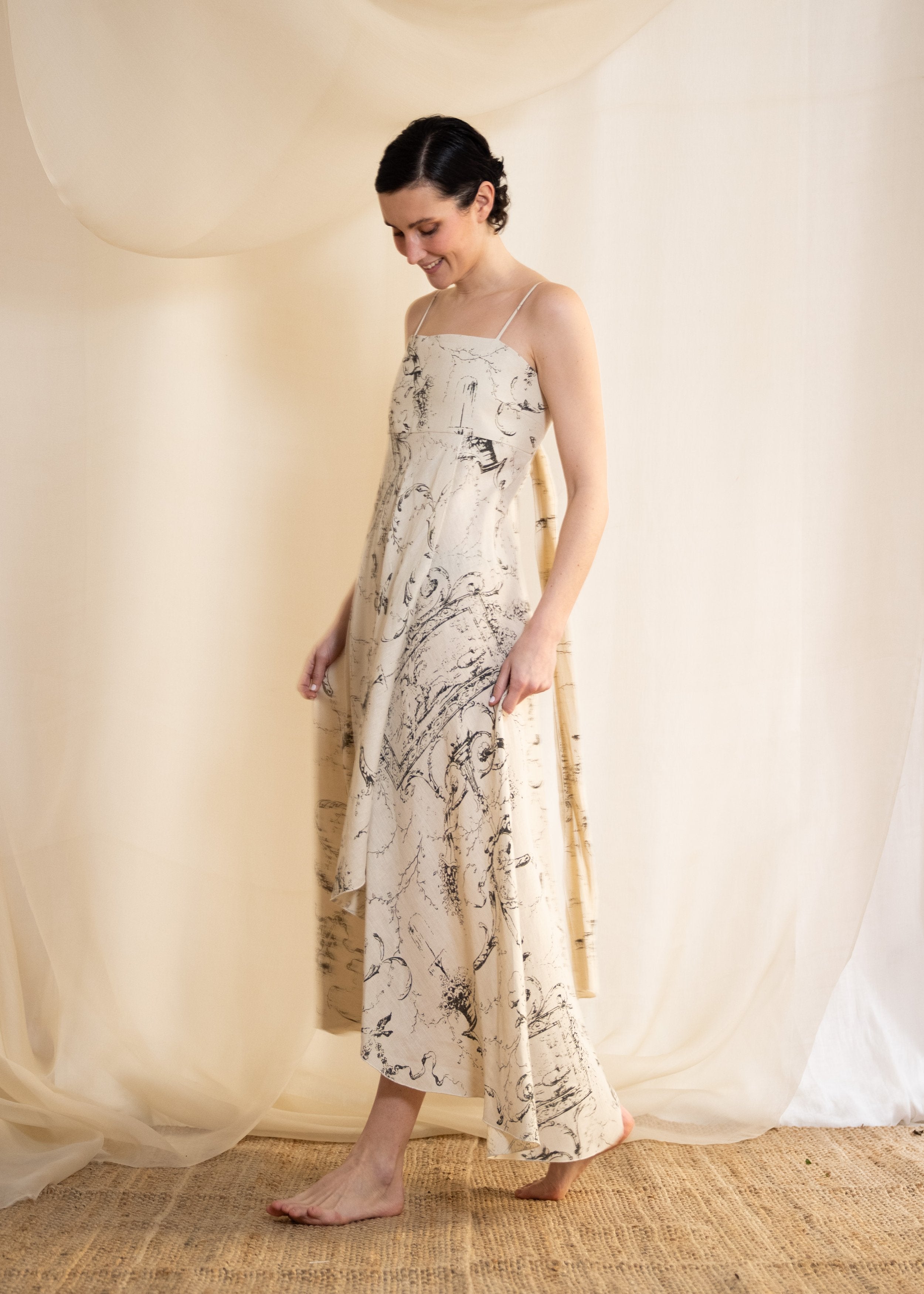 Linen Pen Dress - Lead Sea