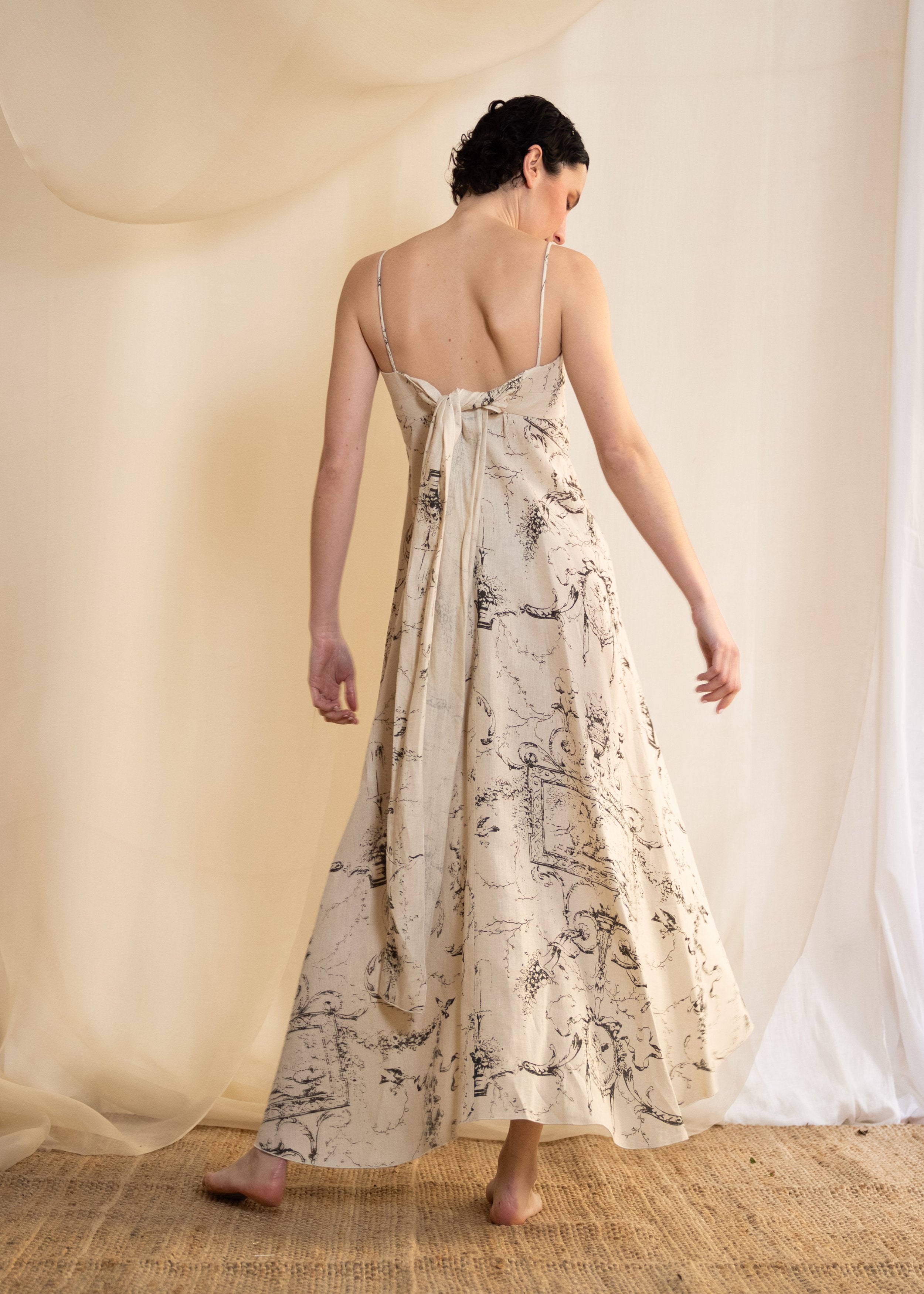 Linen Pen Dress - Lead Sea