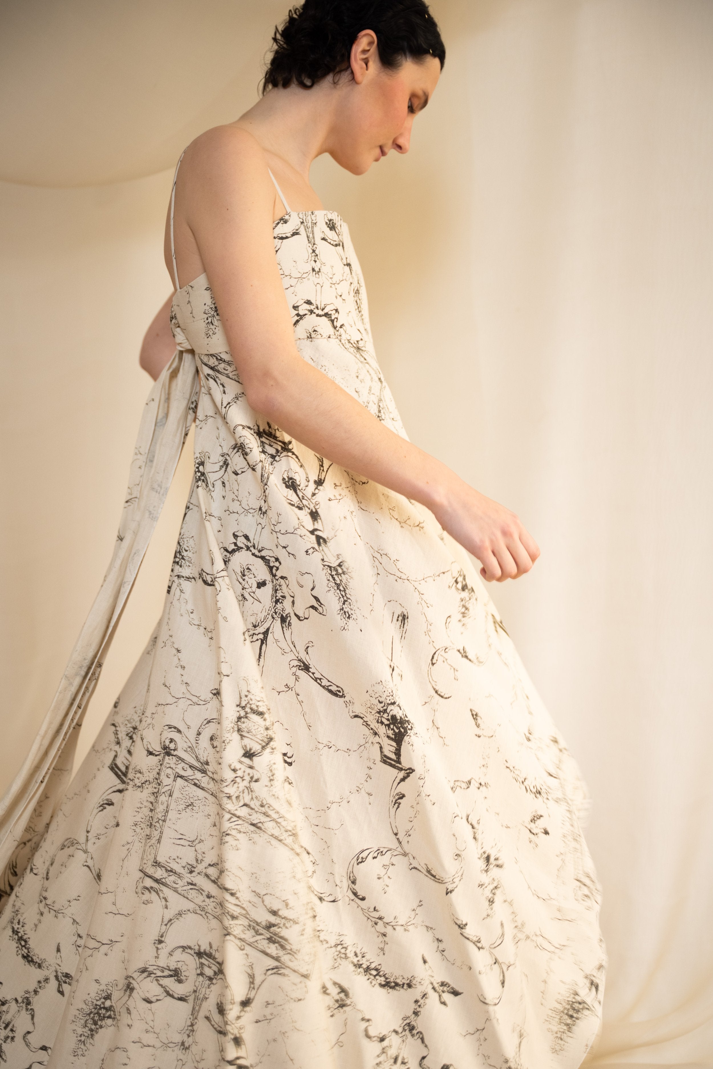 Linen Pen Dress - Lead Sea