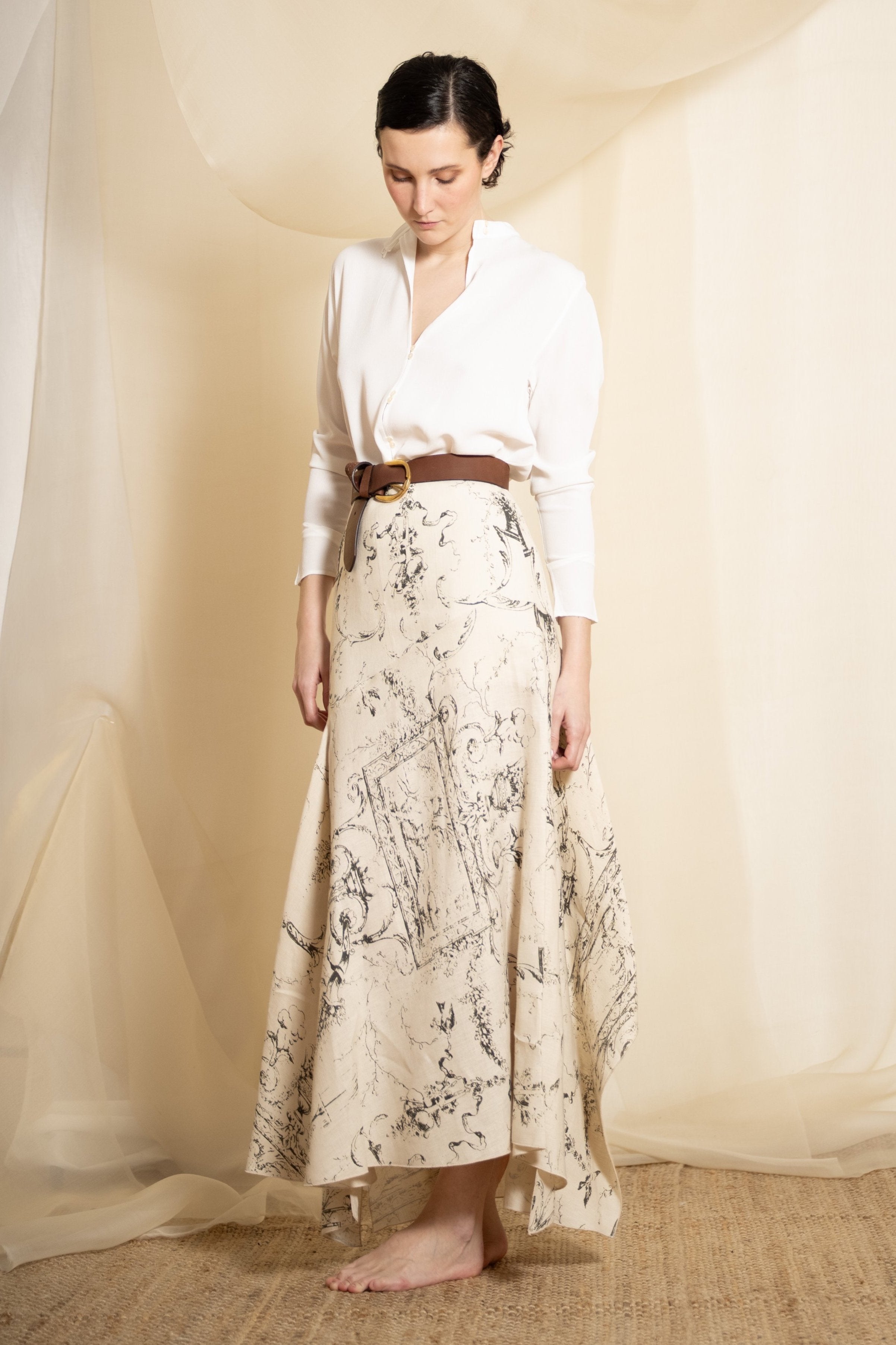 Linen Toscana Skirt - Lead Sea