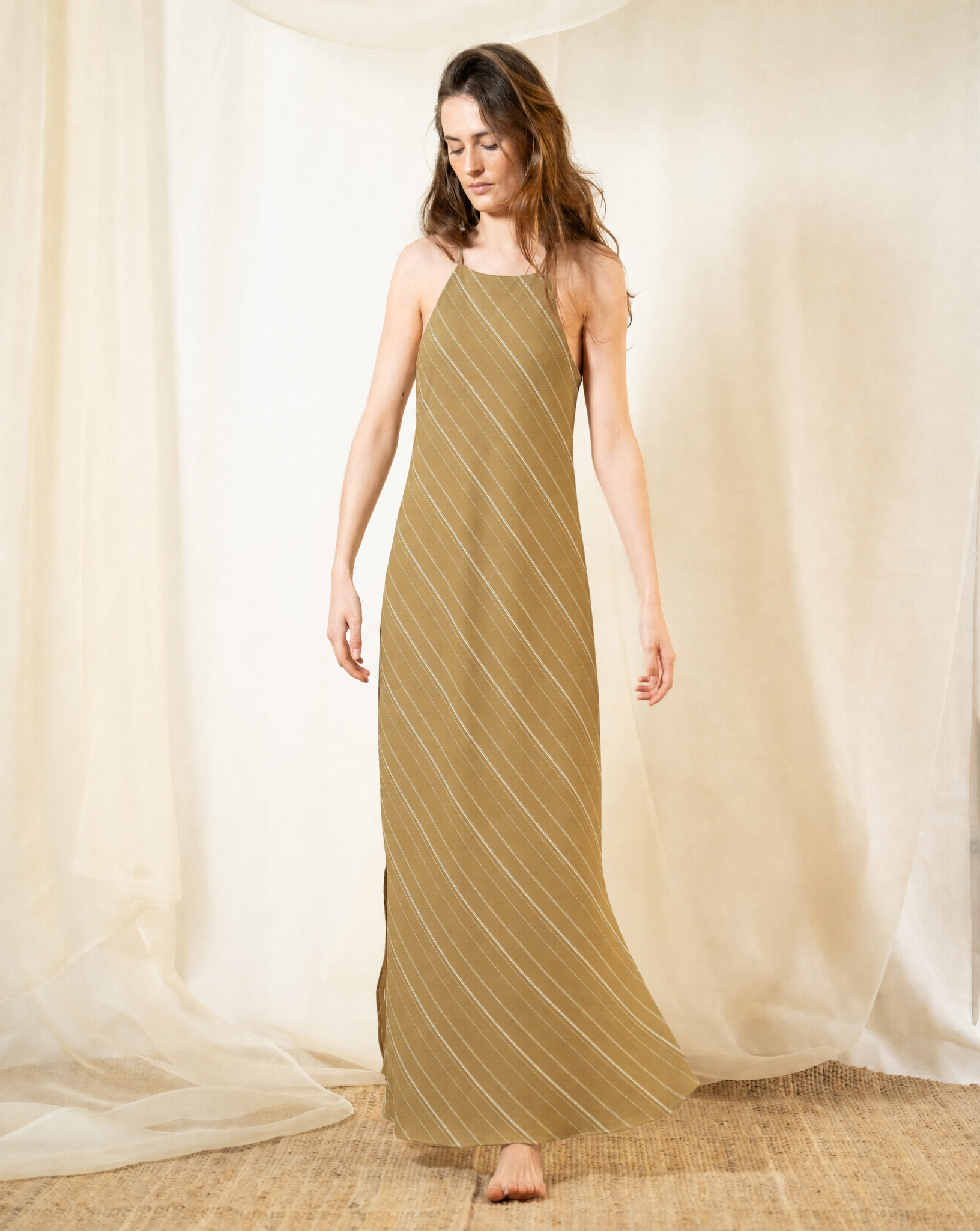 Vestido Greta en Lino - Rayas Toffee