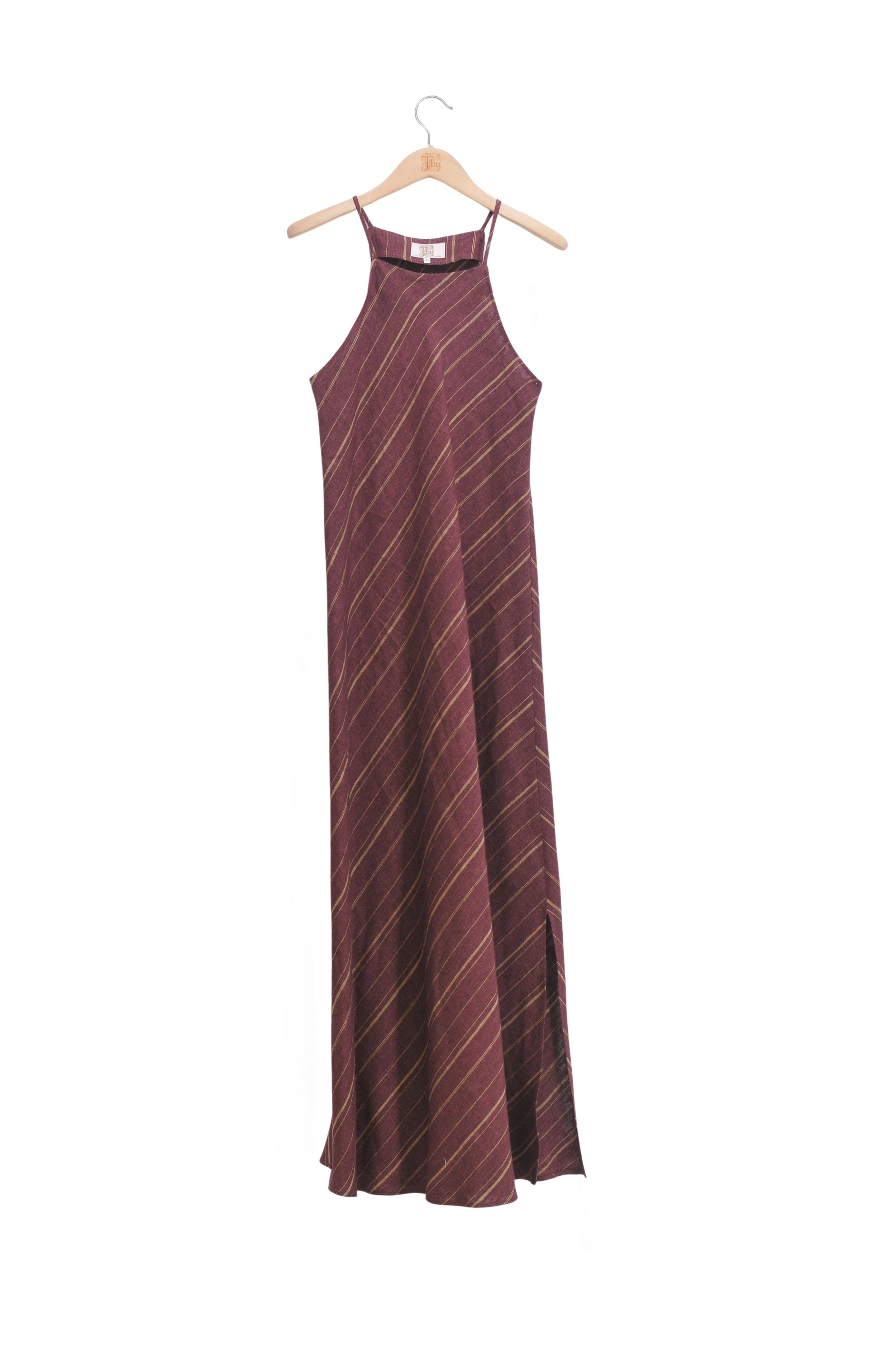 Linen Greta Dress - Striped Aubergine