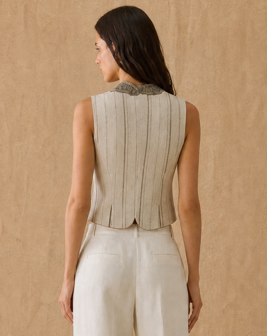 Linen Aya T.ba Vest - Stripes Stone