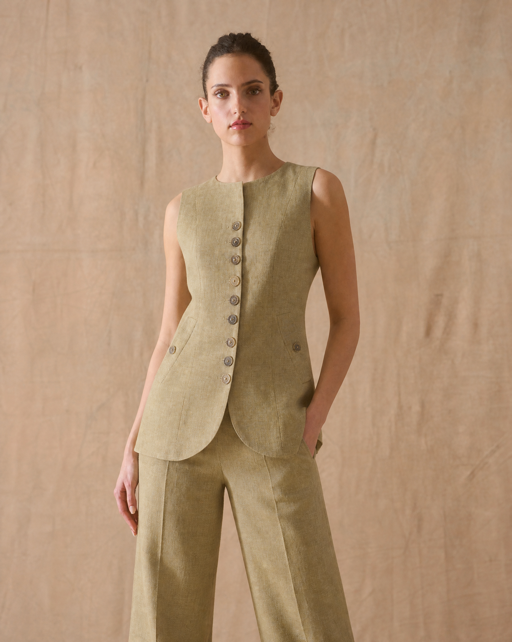 Linen Baltea Vest - Sand