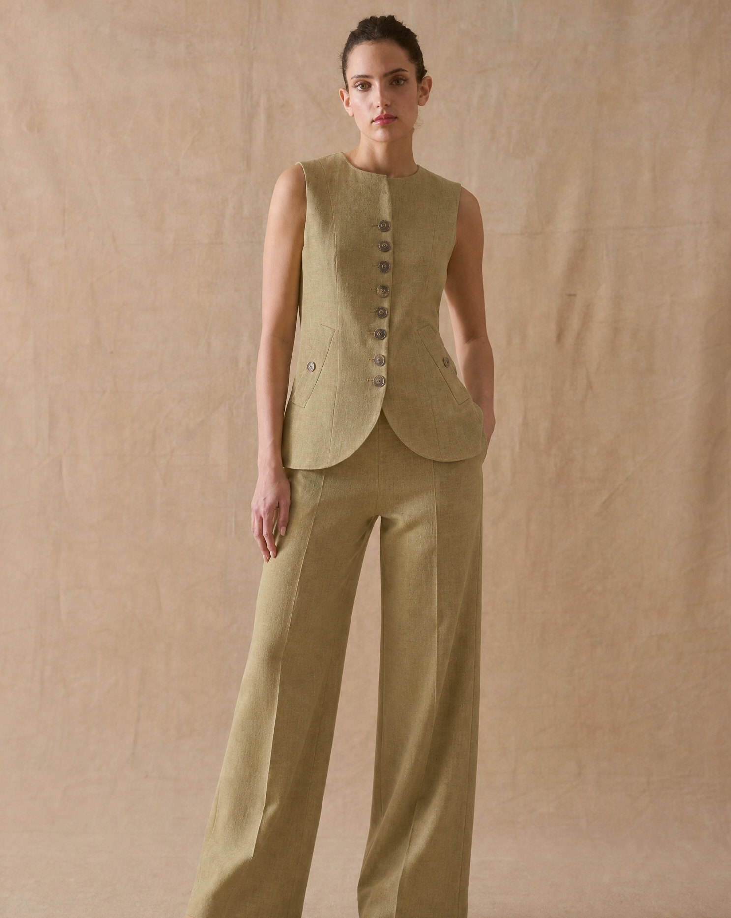 Linen Baltea Vest - Sand