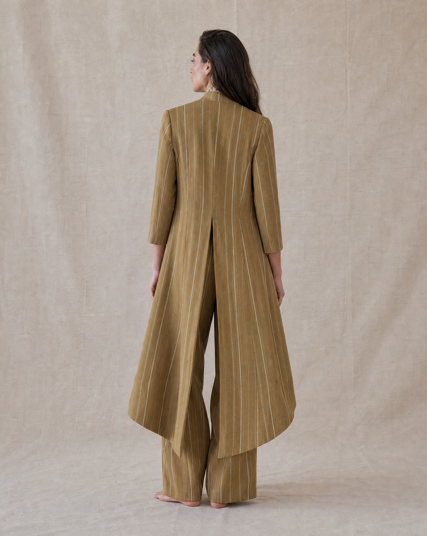 Linen Ginebra Noor Coat - Stripes Toffee