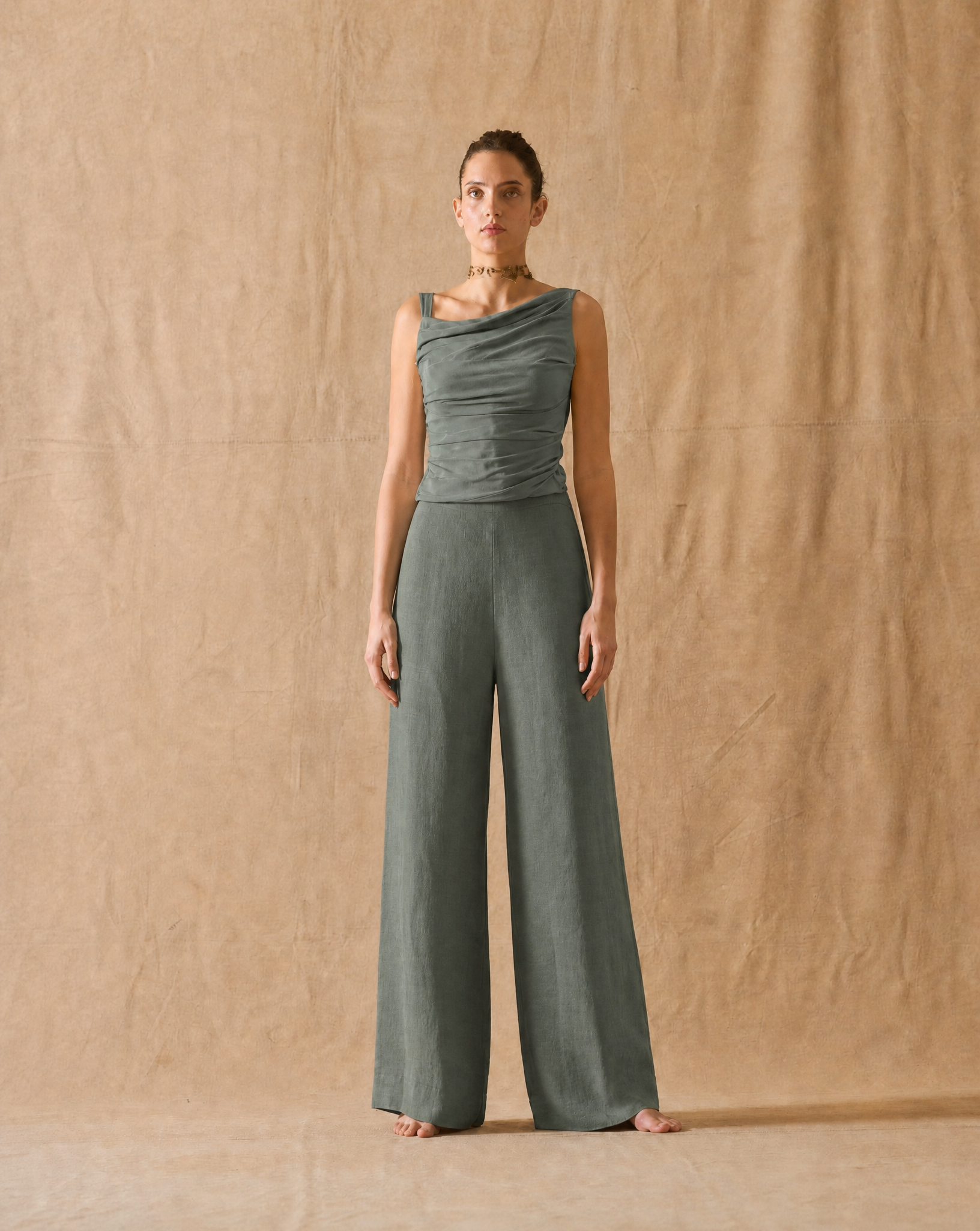 Pantalón Maxi en Lino - Oxford