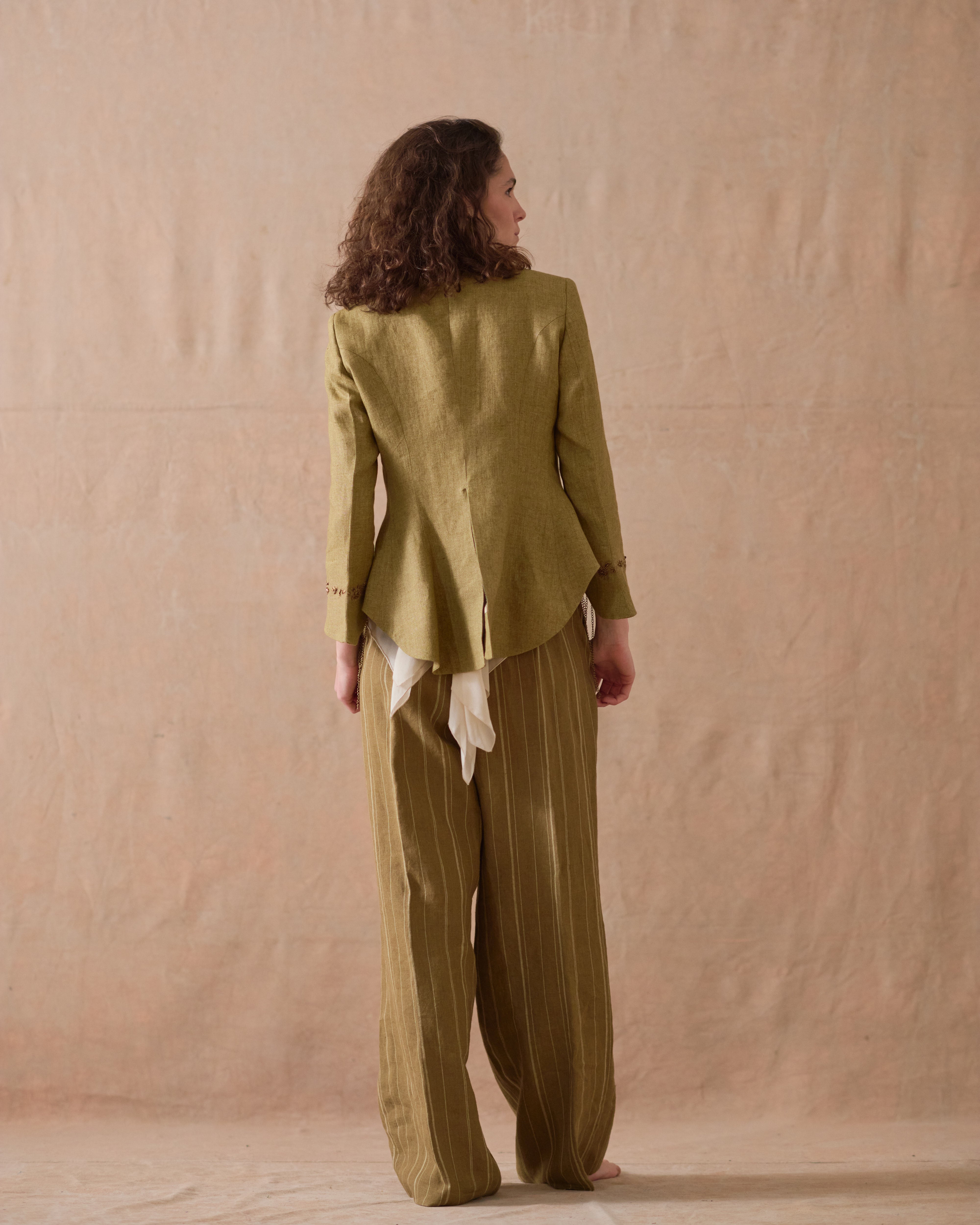 Pantalón Biella de Lino - Rayas Toffee