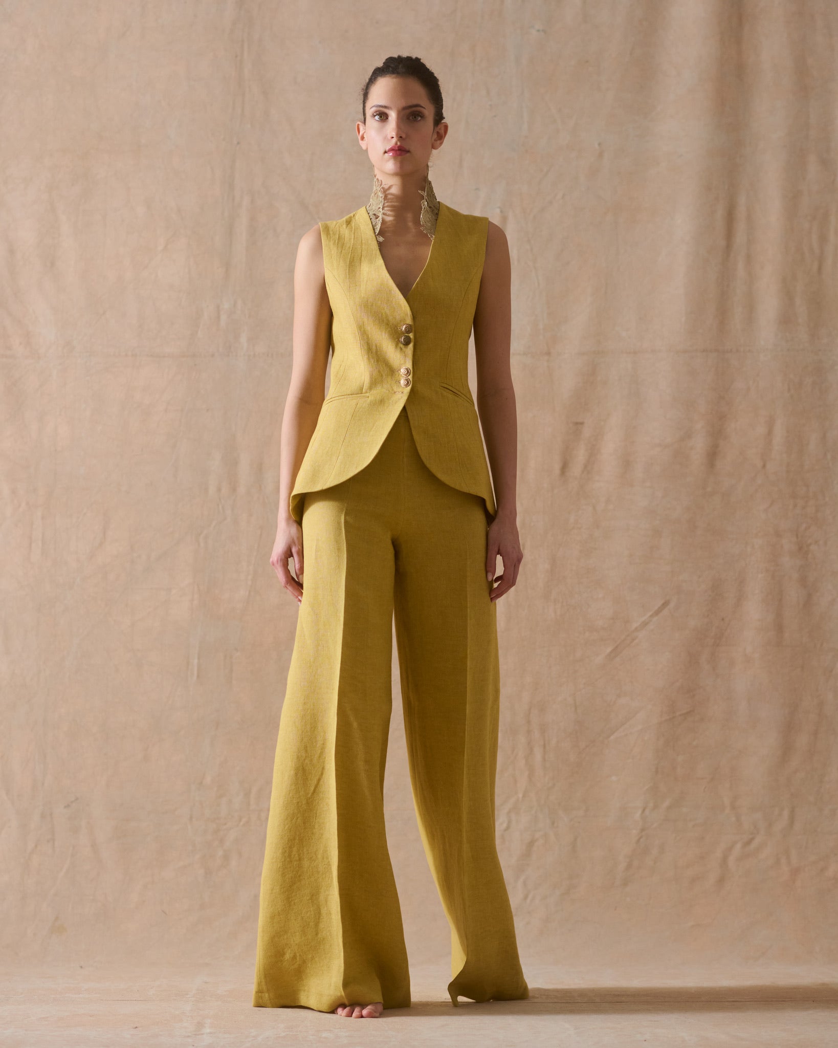 Pantalones Maxi de Lino - Limón