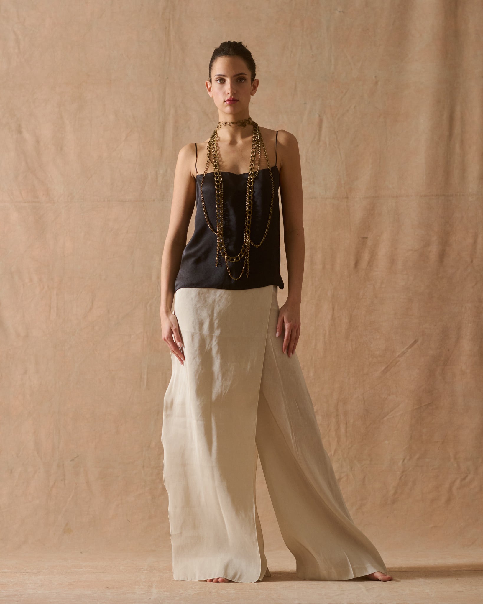 Pantalones Maxi Salma en Cupro - Vainilla