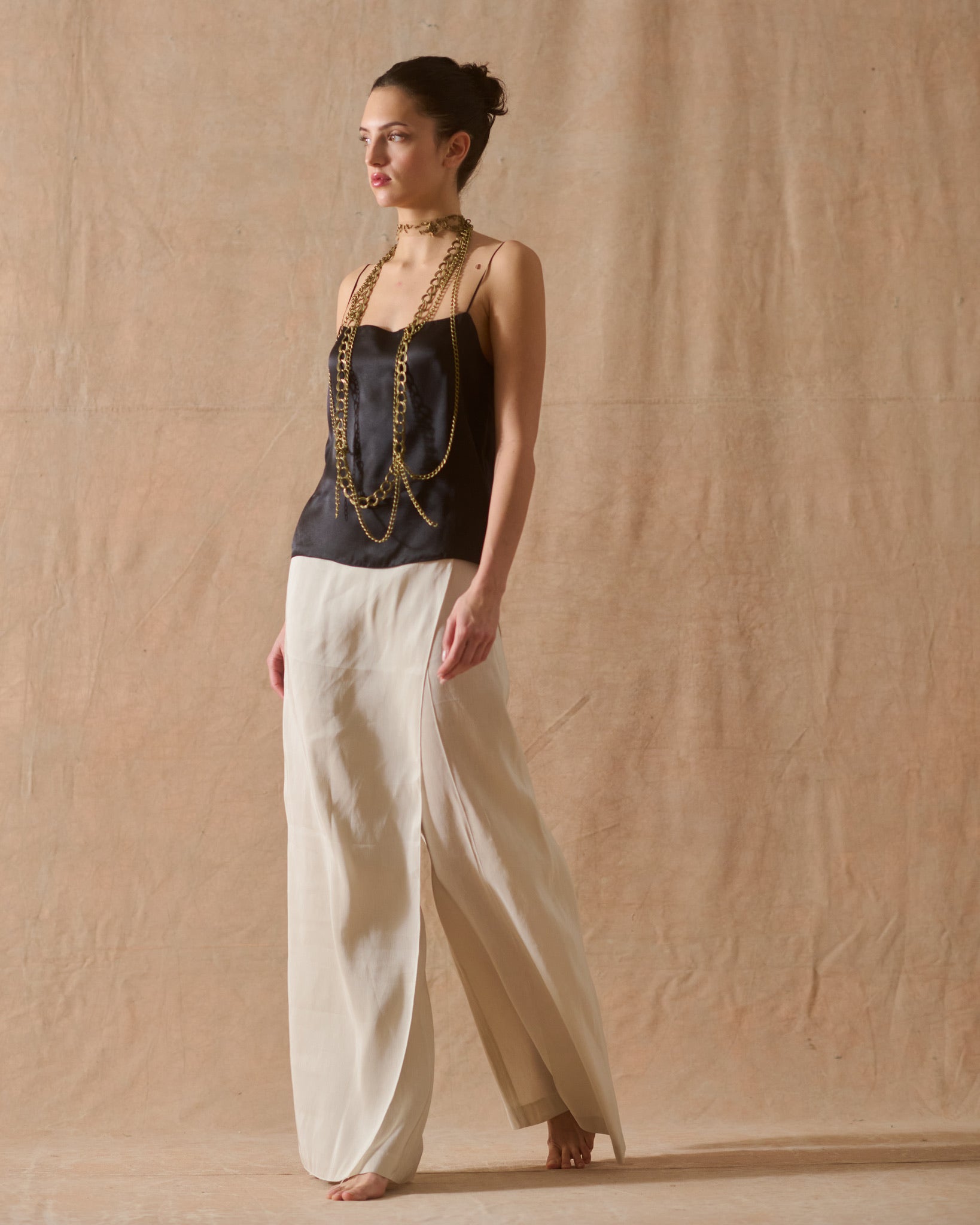 Pantalones Maxi Salma en Cupro - Vainilla