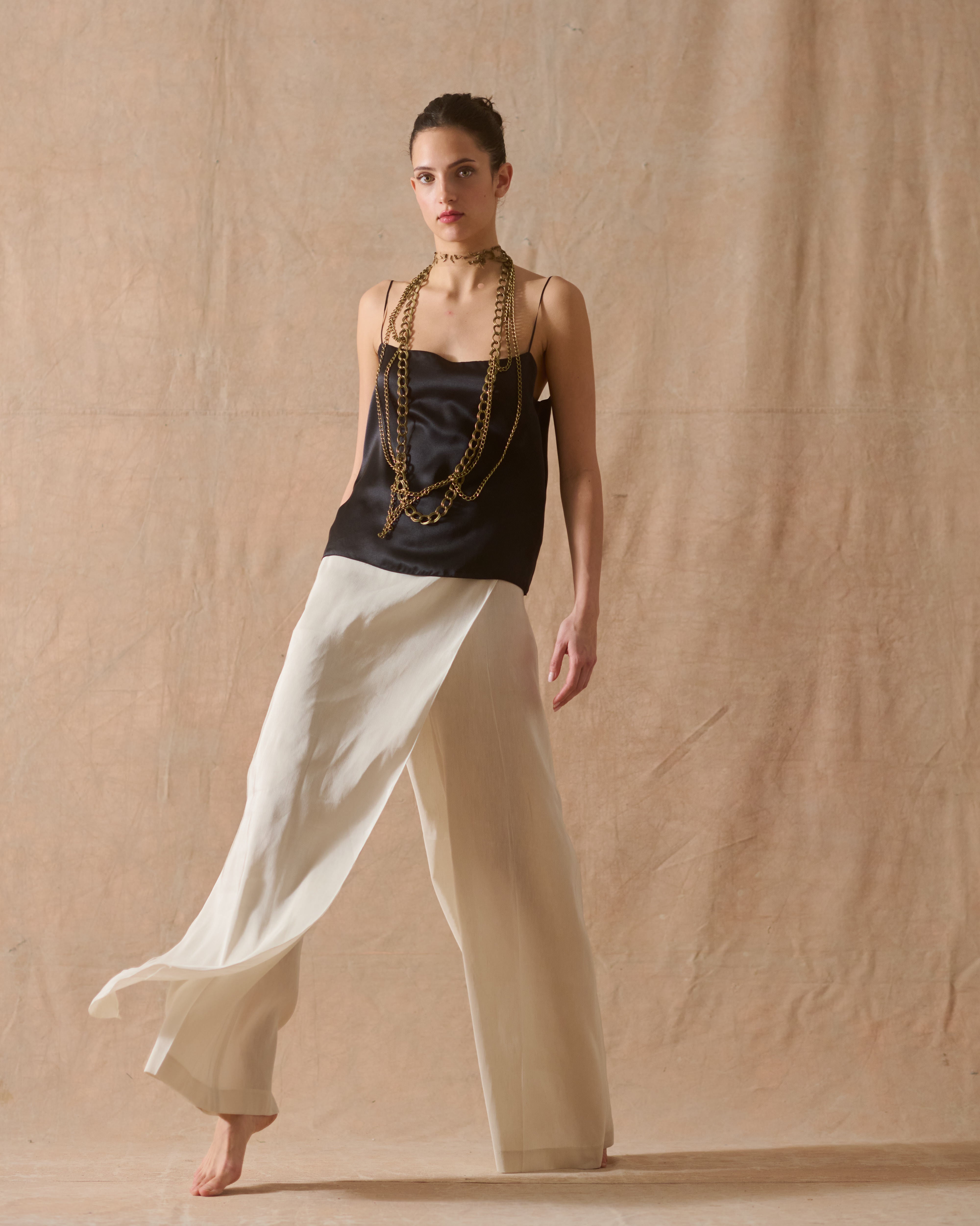 Pantalones Maxi Salma en Seda Rústica - Stone